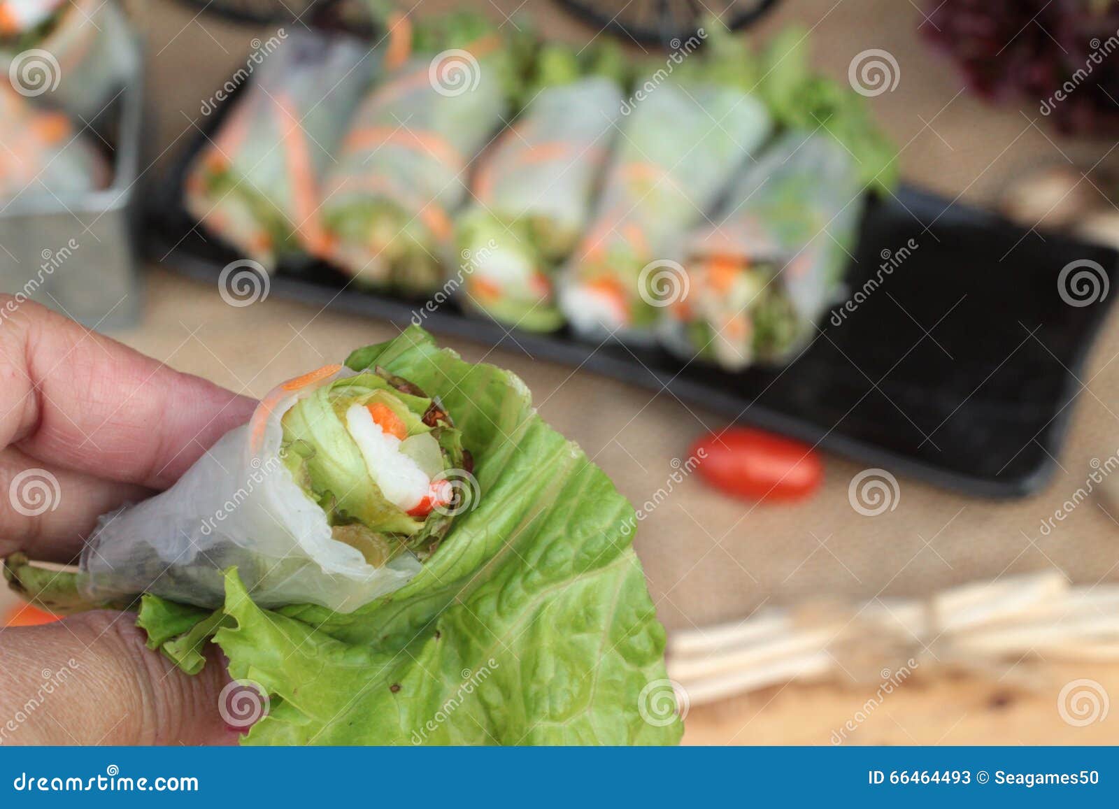 Salad Rolls Vegetable with Tuna and Crab Stick. Stock Image Image of