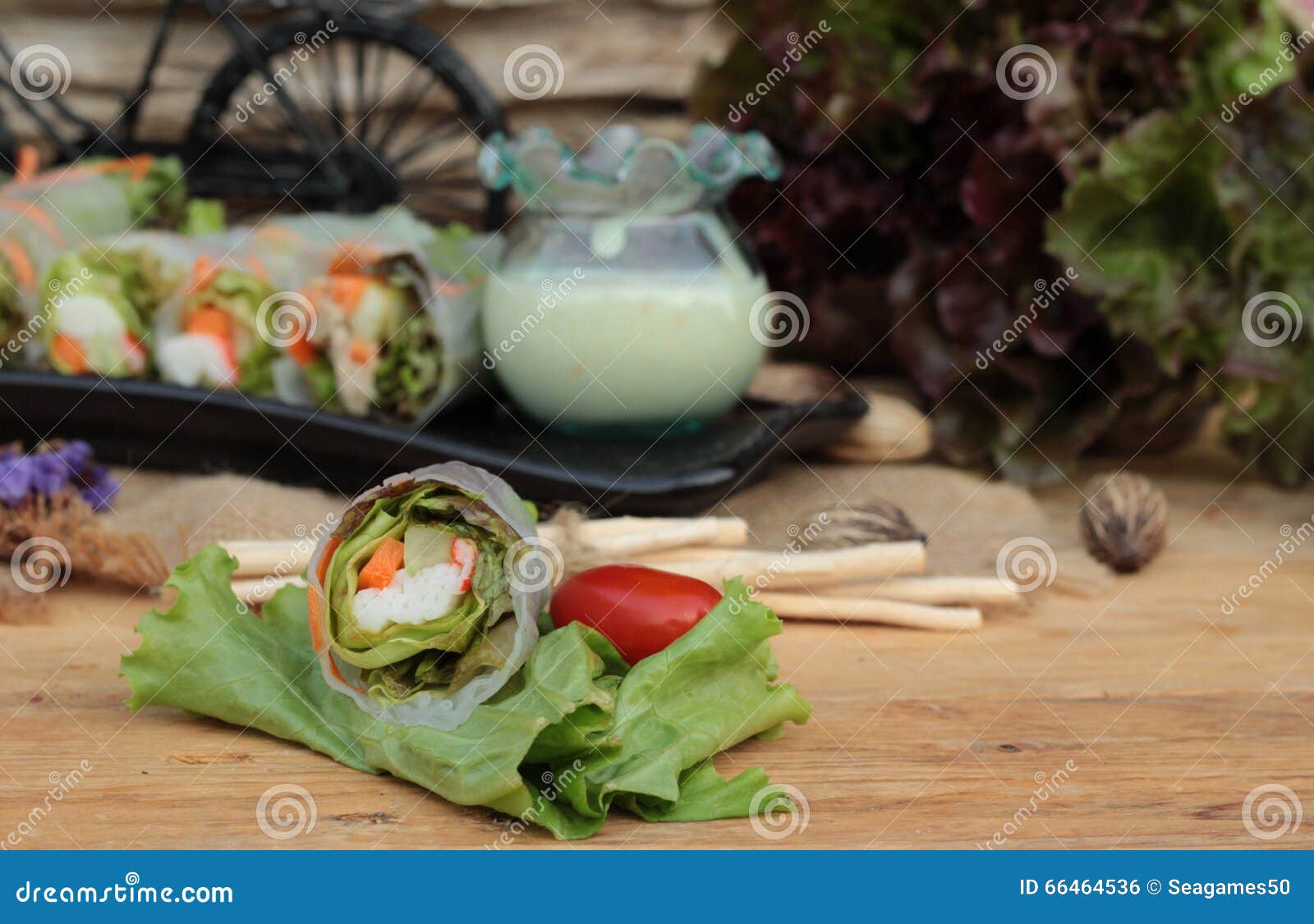 Salad Rolls Vegetable with Tuna and Crab Stick. Stock Photo Image of