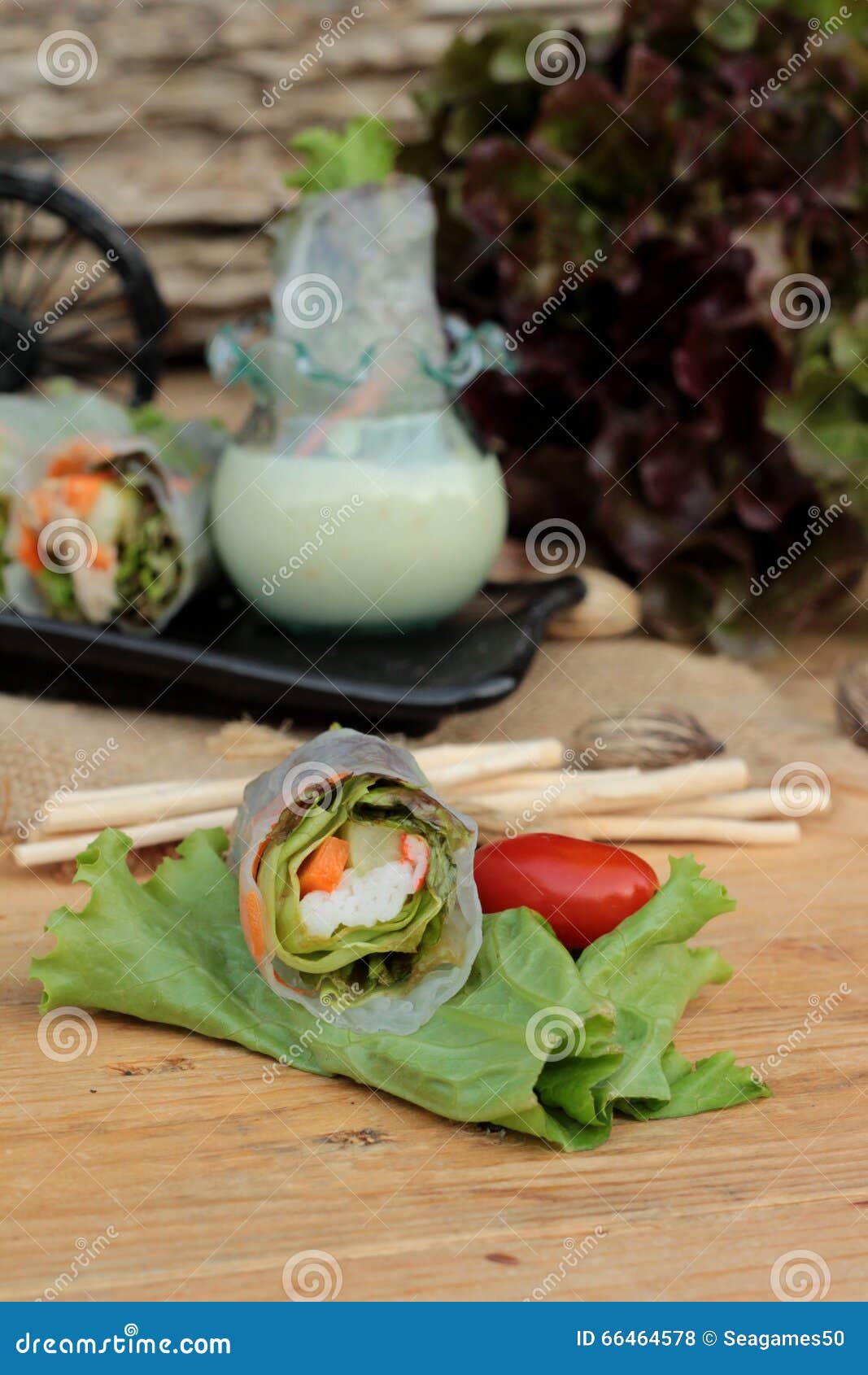 Salad Rolls Vegetable with Tuna and Crab Stick. Stock Photo Image of