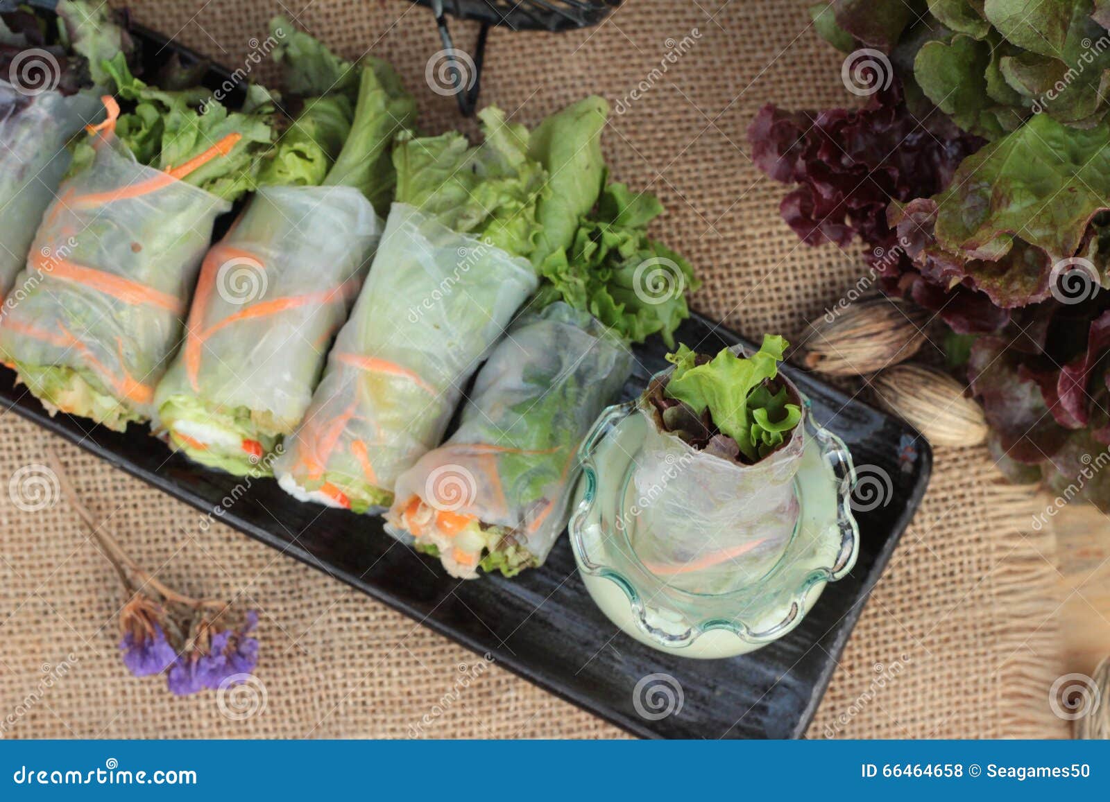 Salad Rolls Vegetable with Tuna and Crab Stick. Stock Photo Image of