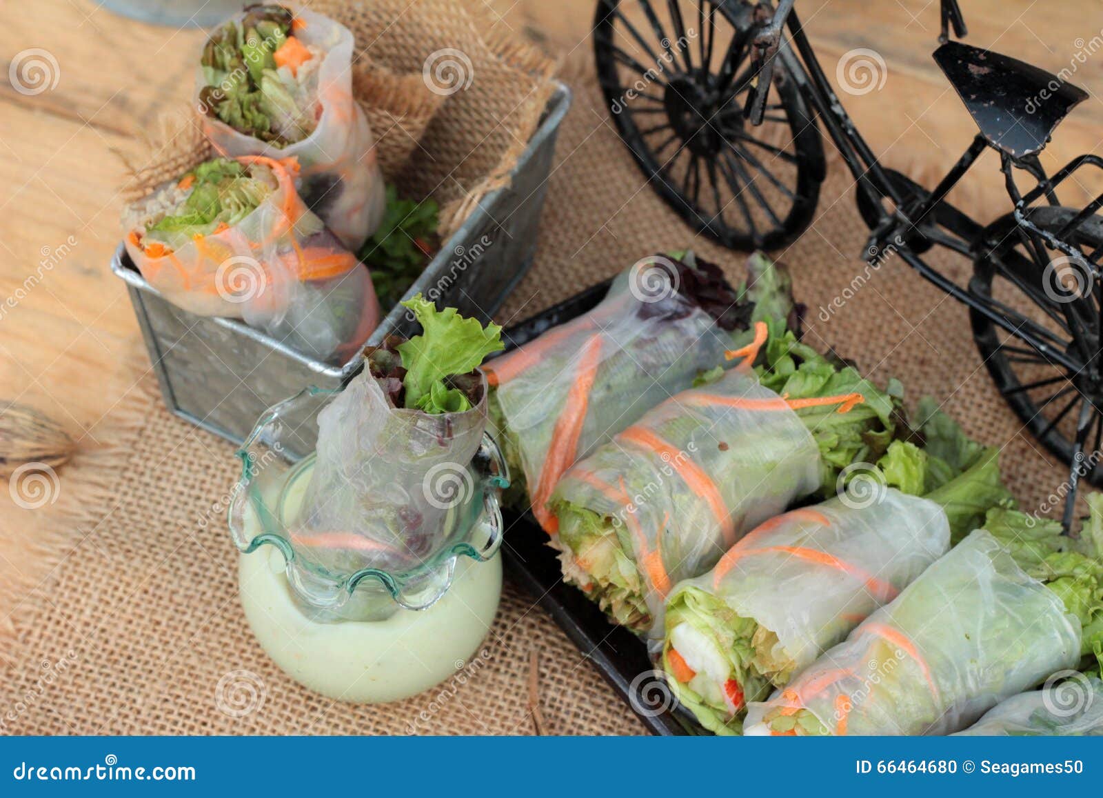 Salad Rolls Vegetable with Tuna and Crab Stick. Stock Photo Image of