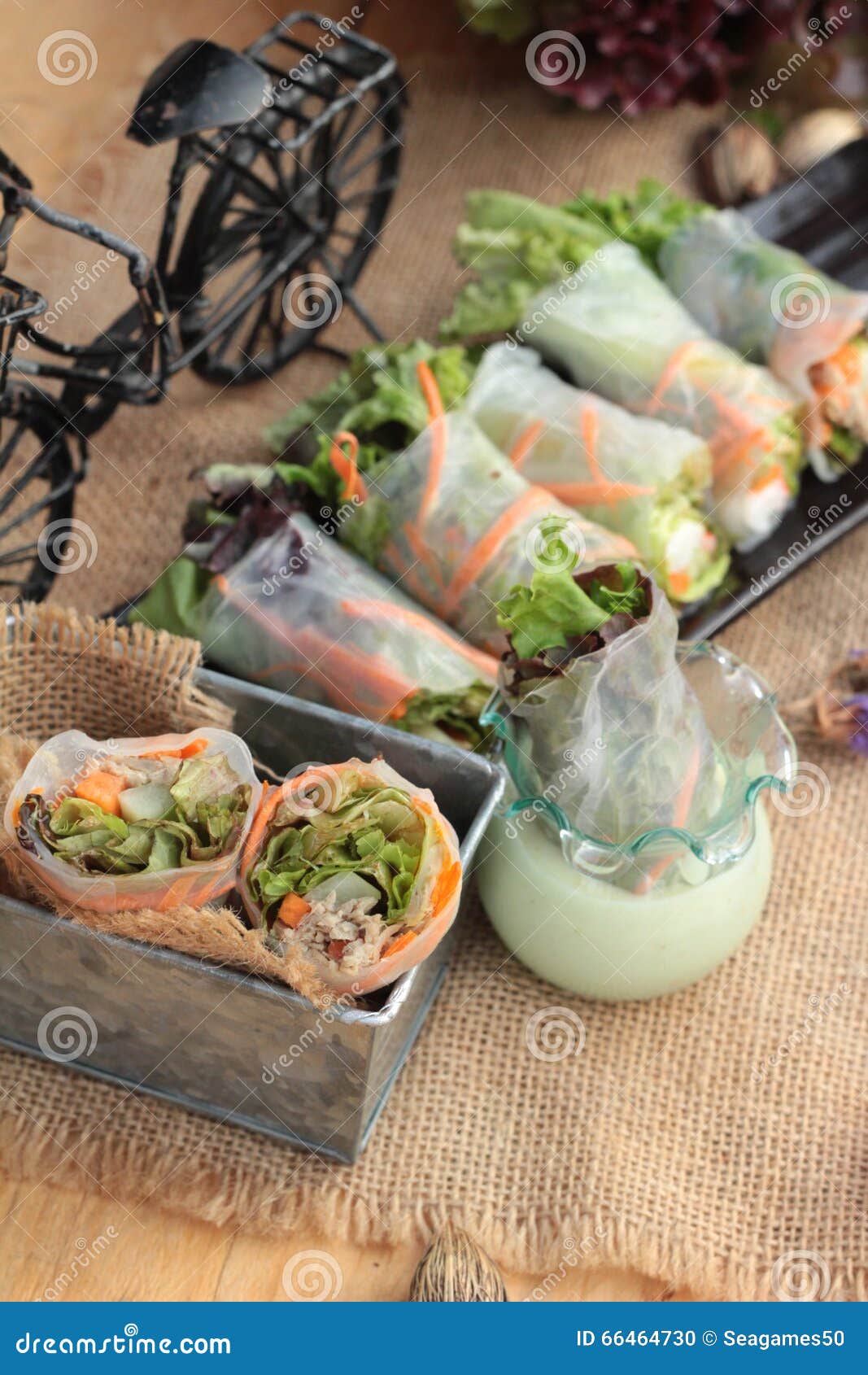 Salad Rolls Vegetable with Tuna and Crab Stick. Stock Photo Image of