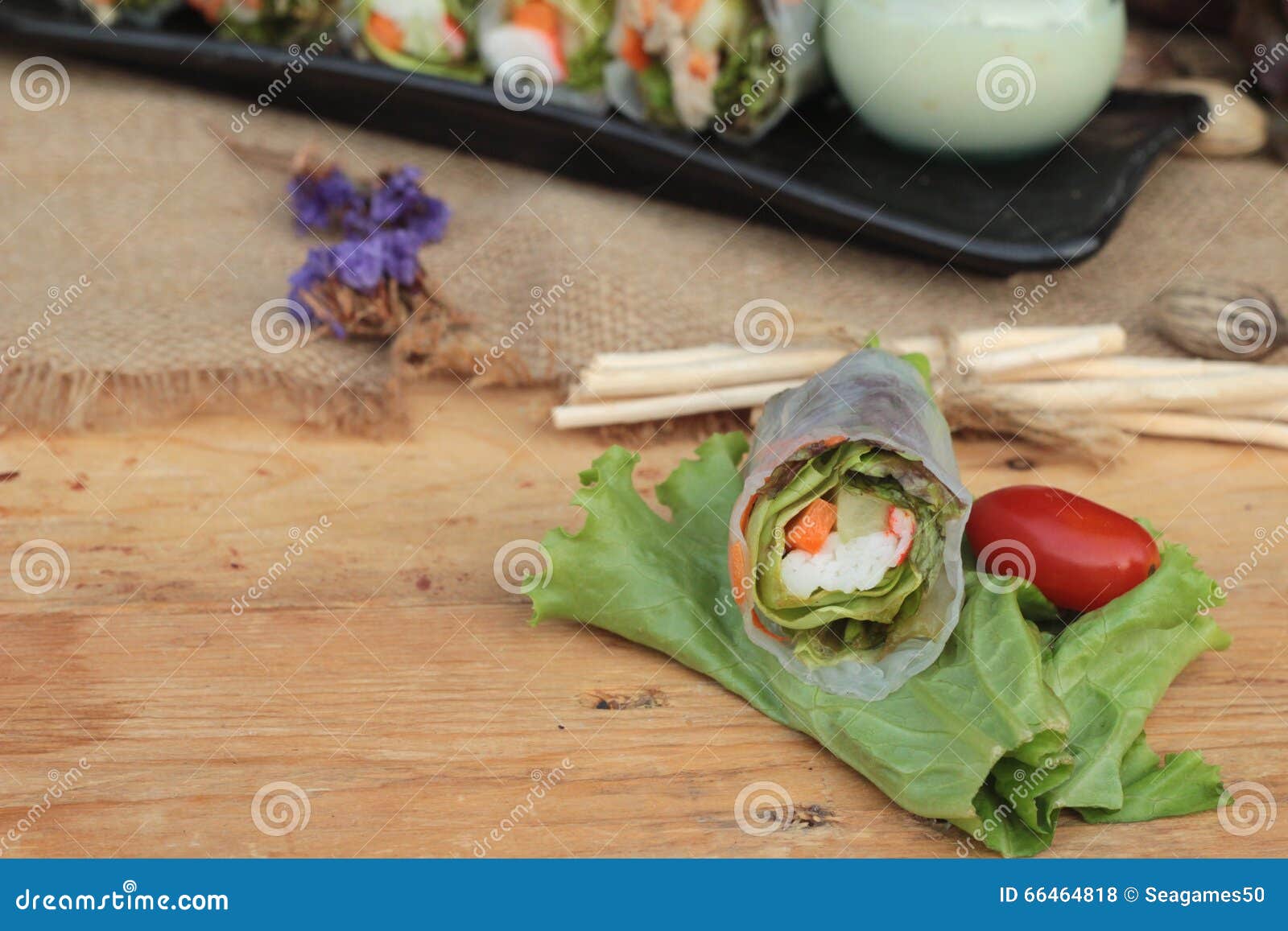 Salad Rolls Vegetable with Tuna and Crab Stick. Stock Photo Image of