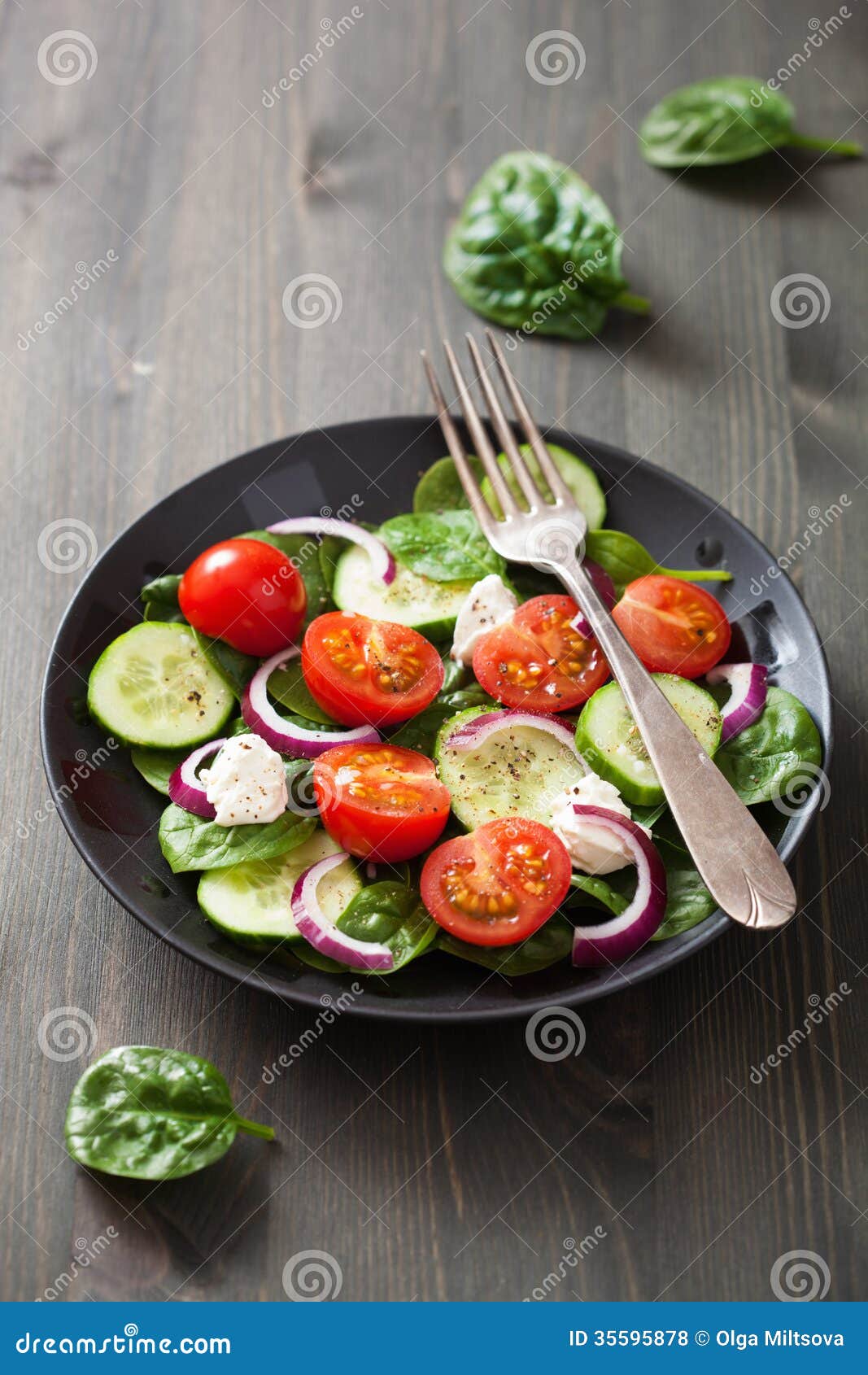 Salad with Tomatoes Cucumber and Goat Cheese Stock Photo Image of