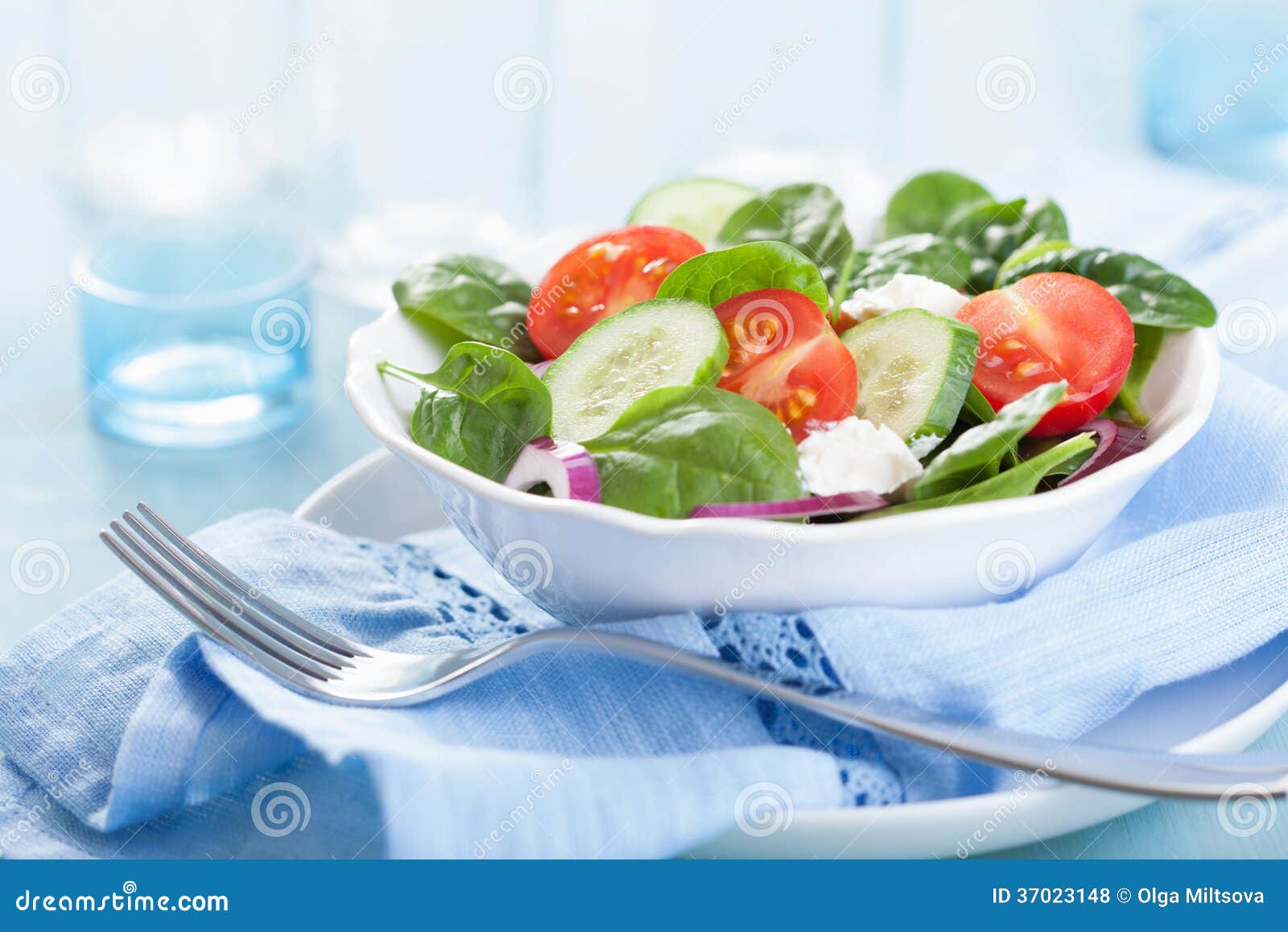 Salad with Tomatoes Cucumber and Goat Cheese Stock Photo Image of