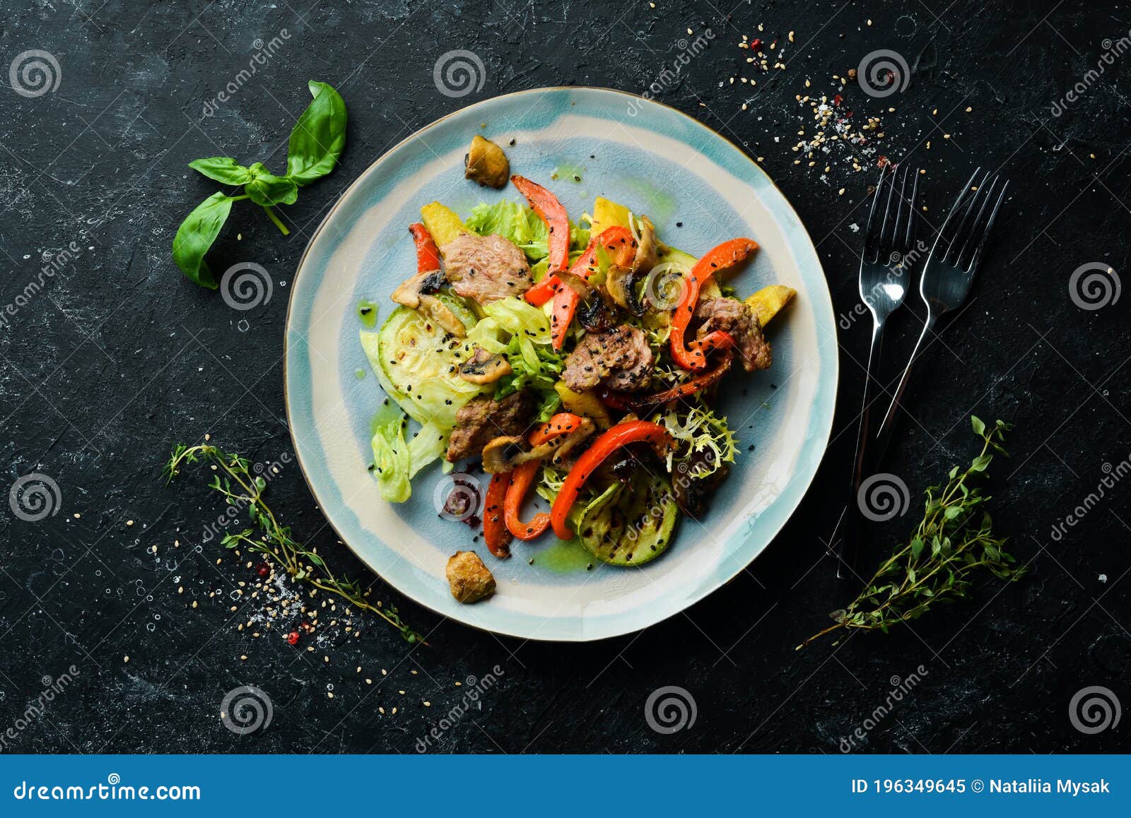Salad with Veal, Mushrooms and Zucchini. Top View Stock Image Image