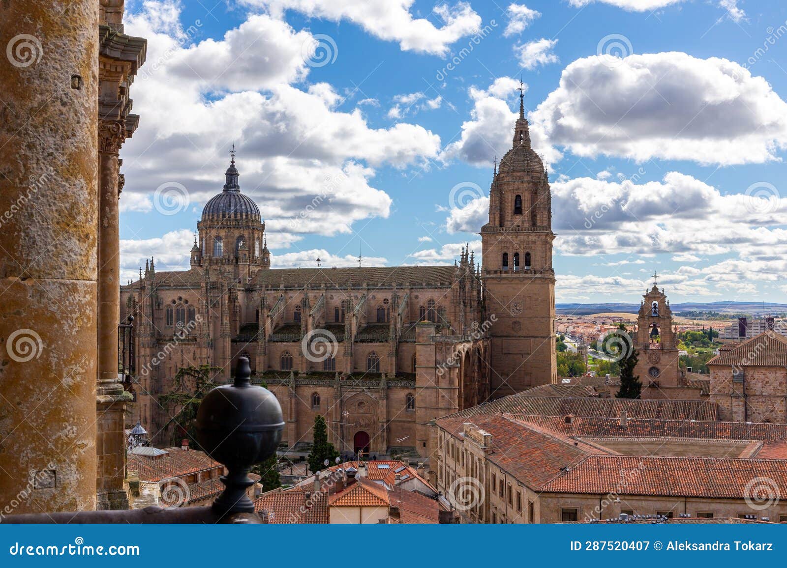 salamanca cathedral (catedral nueva) and patio de esculeas mayores seen from la clereciÂ­a church tower, spain.