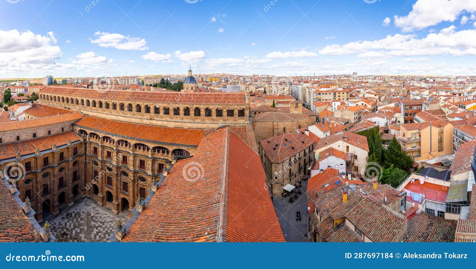 salamanca city skyline panorama with patio de los estudios, palacio de anaya, medieval spanish architecture,.