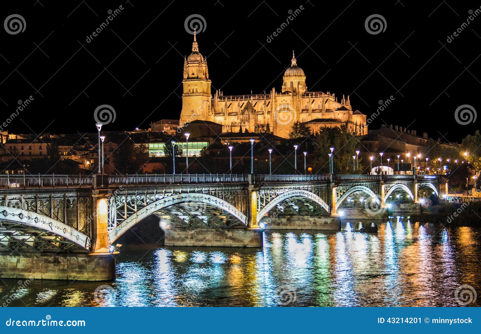 salamanca skyline at night, castilla y leon region, spain