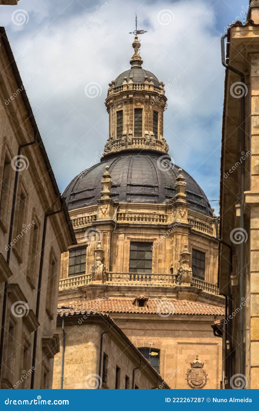 view of a baroque iconic dome copula at the la clerecia building, pontifical university at salamanca, universidad pontificia de