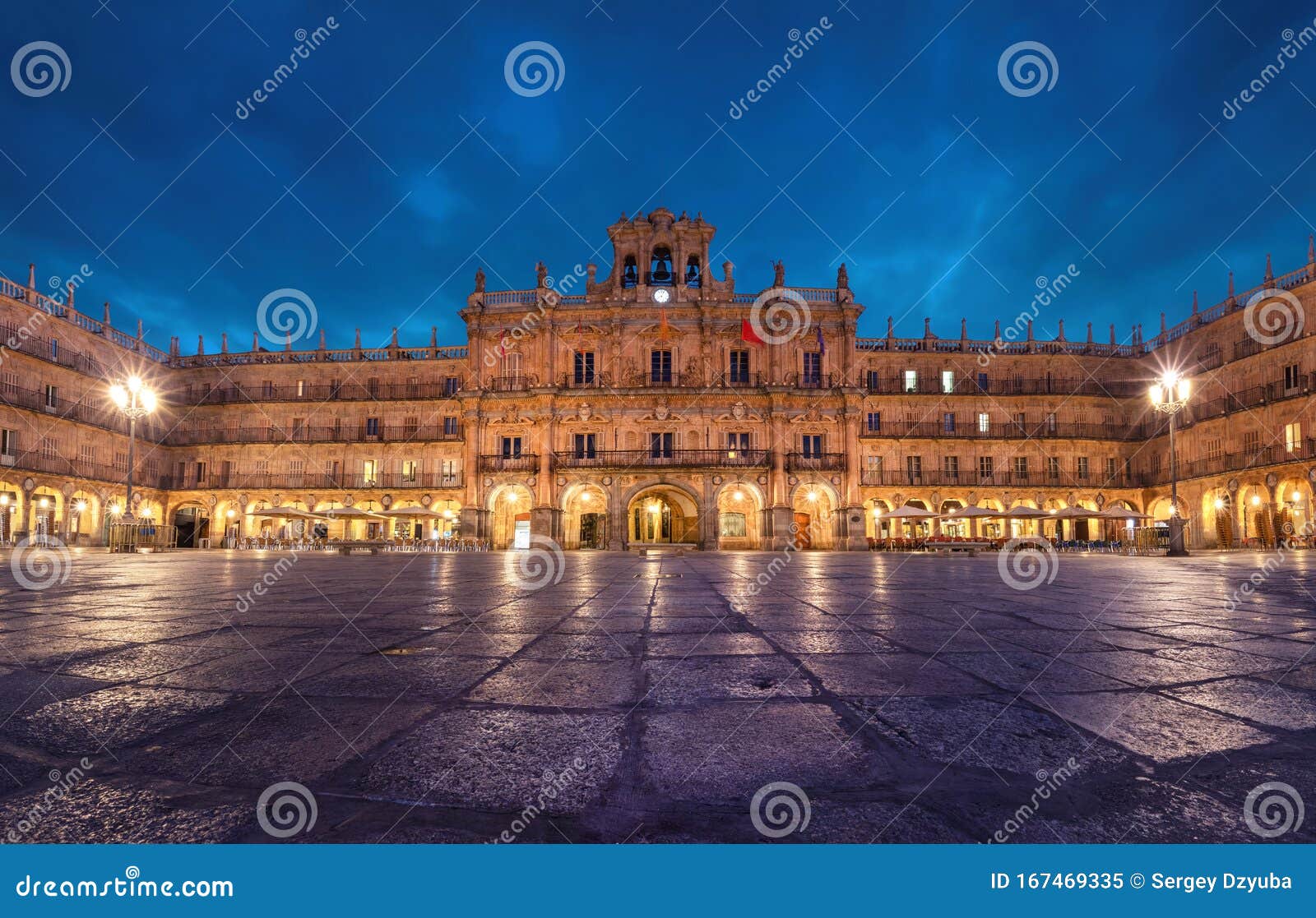 salamanca, spain. view of plaza mayor at dusk