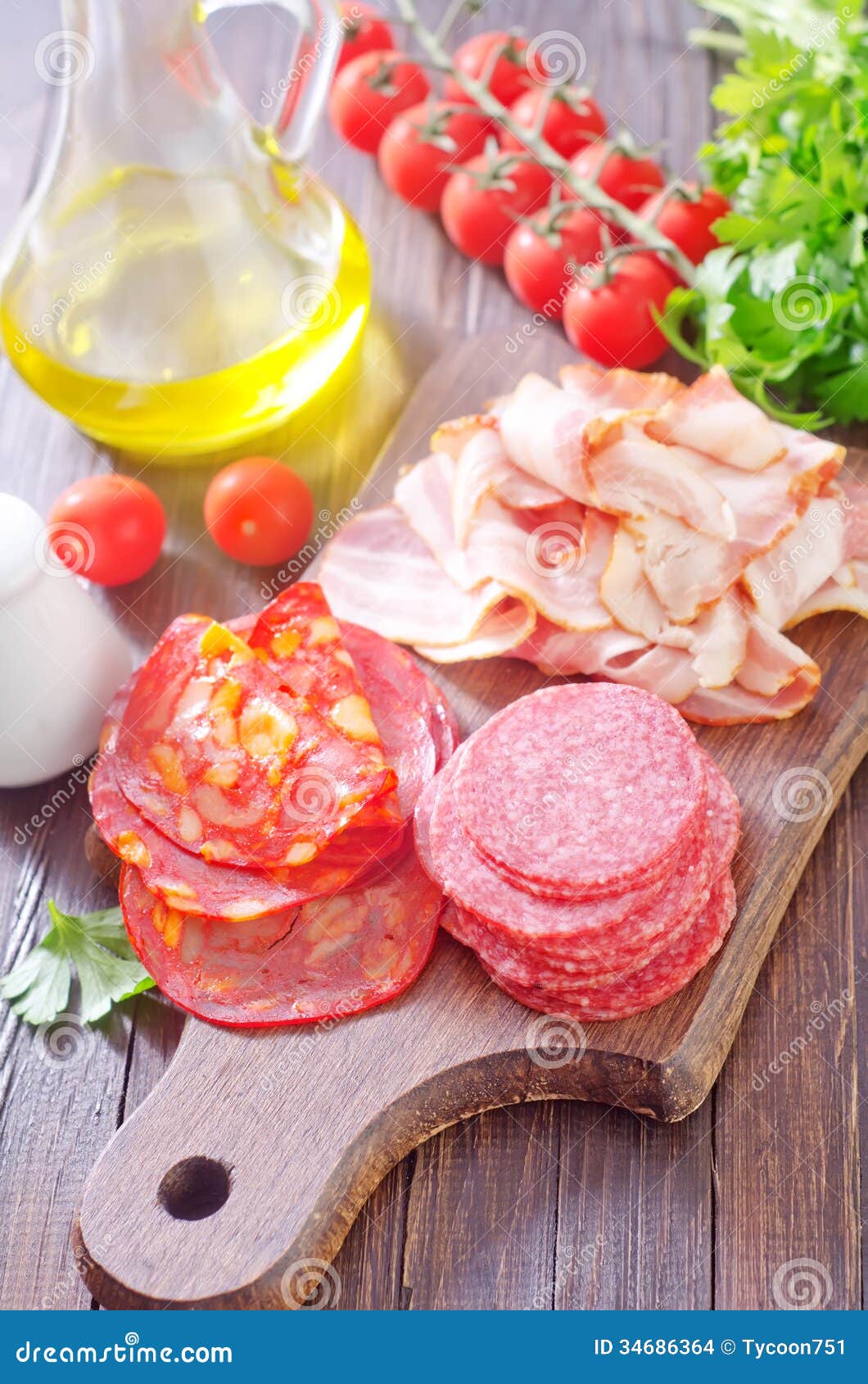 Salami and bacon stock photo. Image of assortment, meal 34686364
