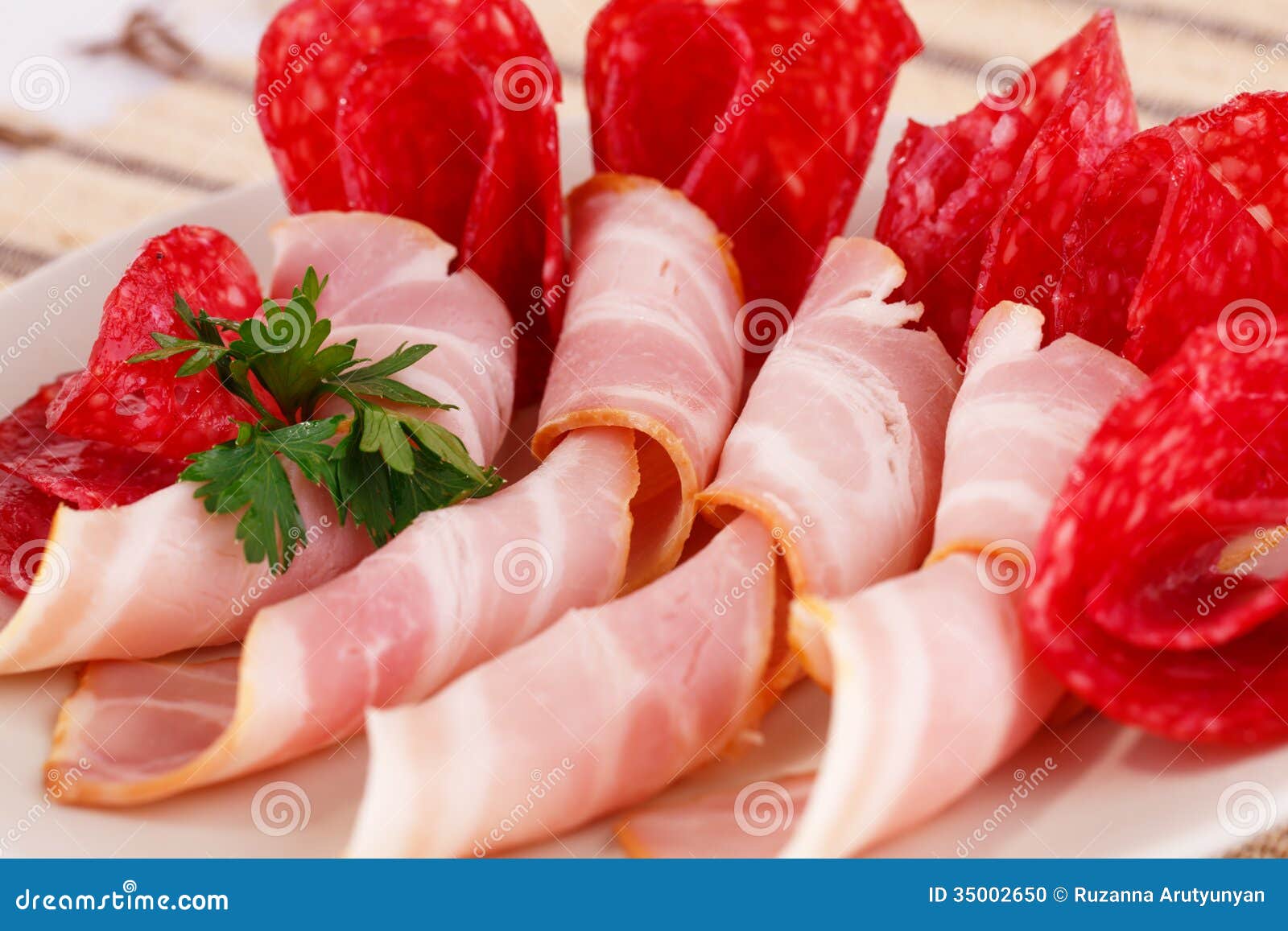 Salami and bacon stock photo. Image of parsley, board 35002650