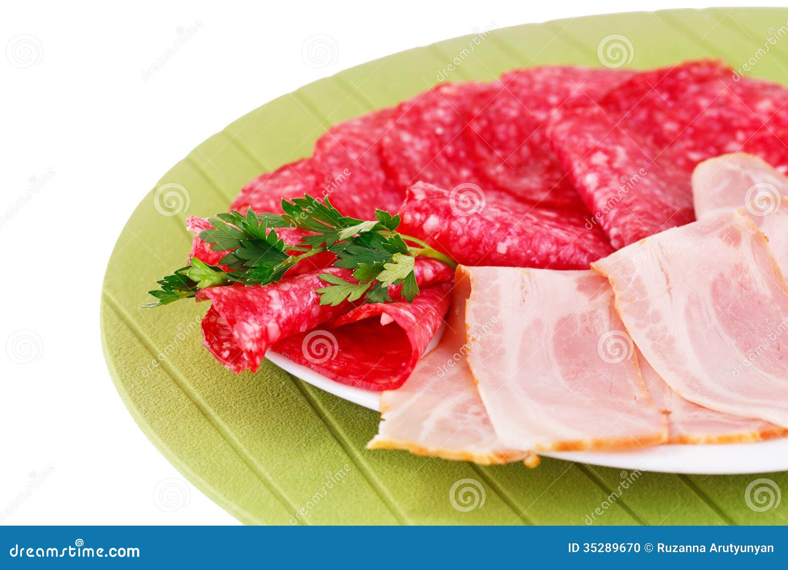 Salami and bacon stock photo. Image of meat, bacon, green 35289670