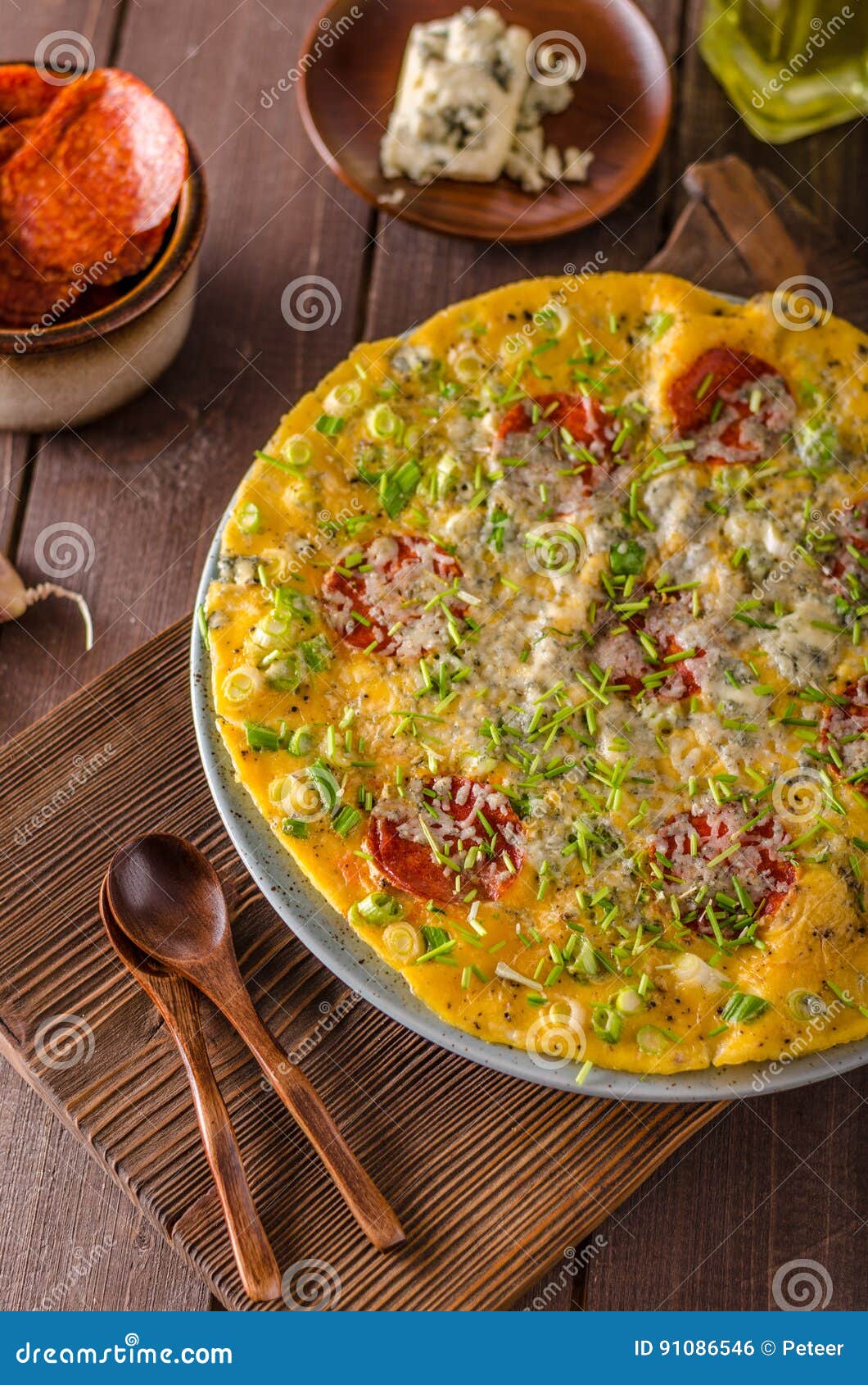Salami Blue Cheese Omelette Stock Photo Image of delicious, food