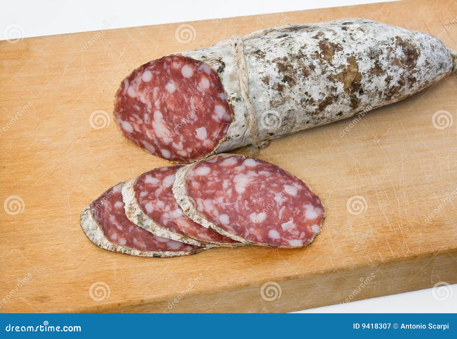 Salami on board stock image. Image of meal, spice, isolated 9418307