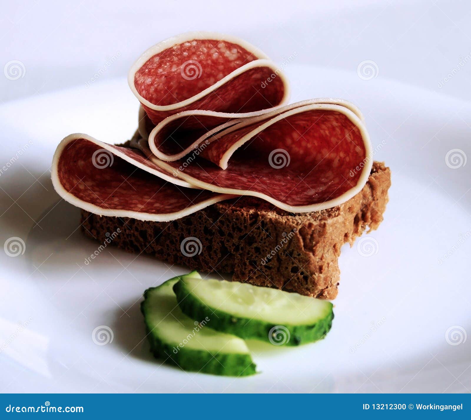 Salami on a bread stock photo. Image of organic, salami 13212300