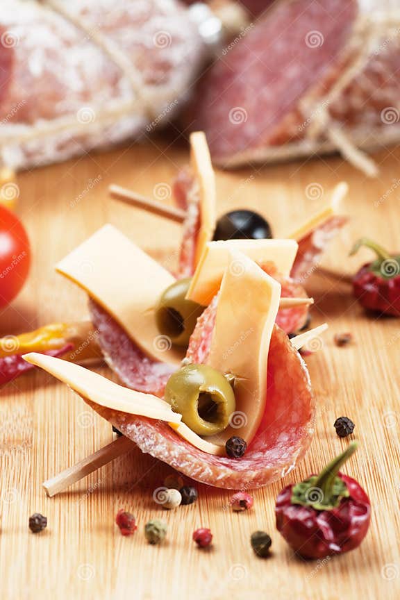 Salami, Cheese and Olive Canape Stock Image Image of party, salami