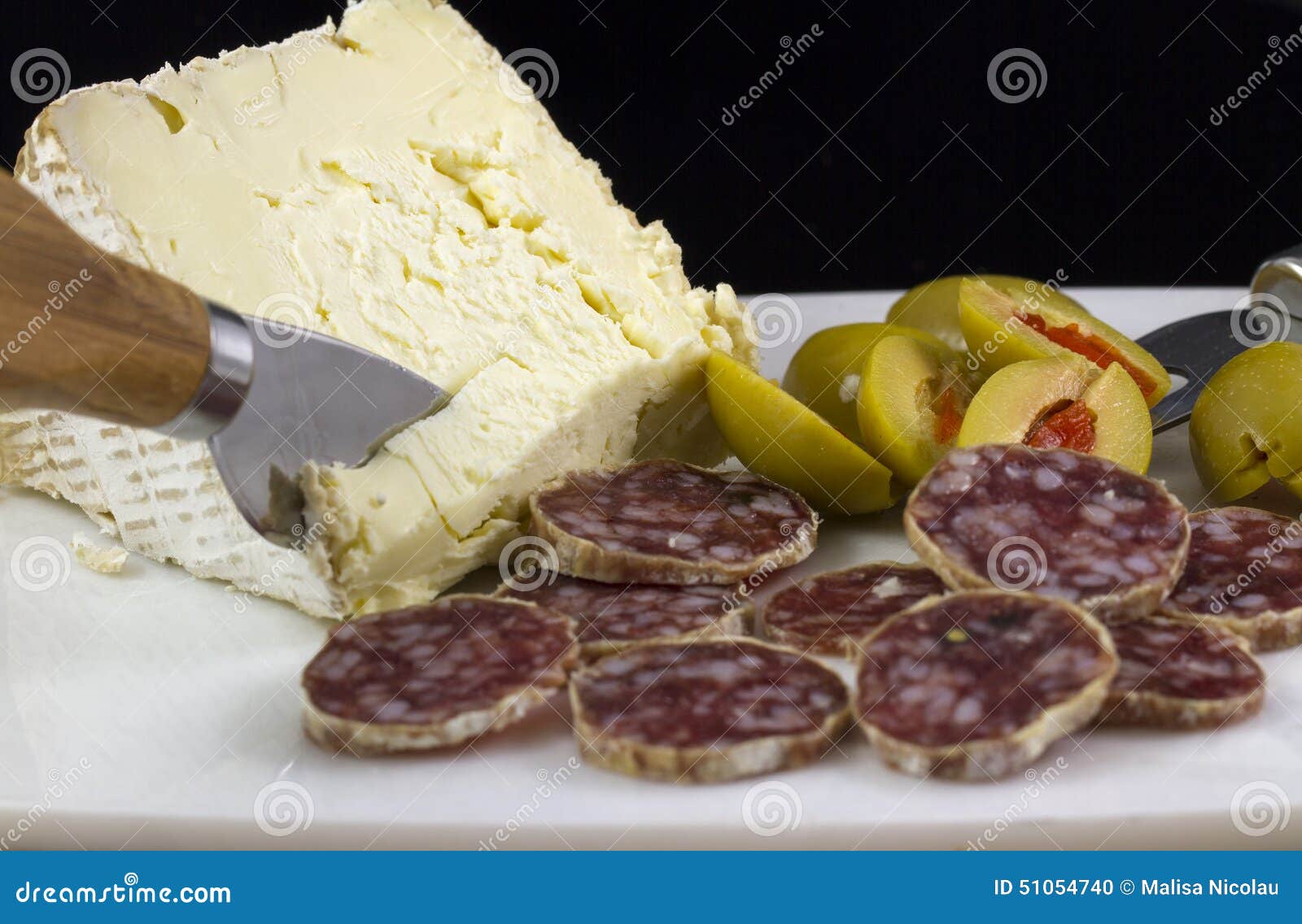 Salami, Cheese and Olives stock photo. Image of cheese 51054740