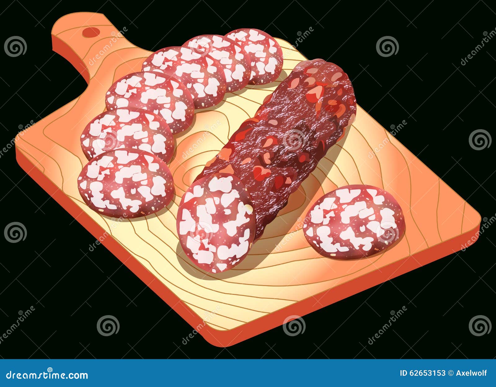 Salami with Cutting Board, Vector Stock Vector Illustration of pepper