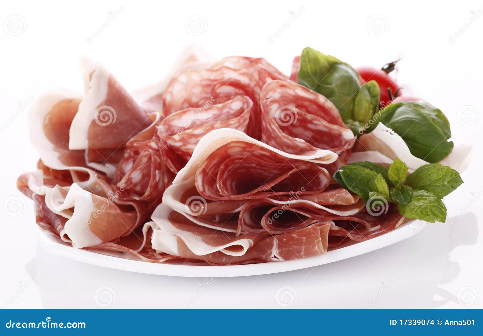 Salami and ham stock photo. Image of prosciutto, green 17339074
