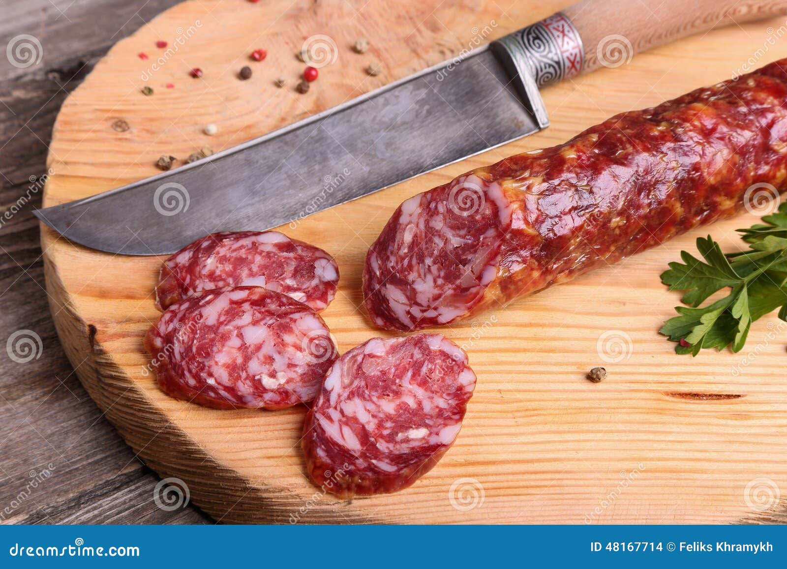 Salami and Knife on a Cutting Board Stock Photo Image of french