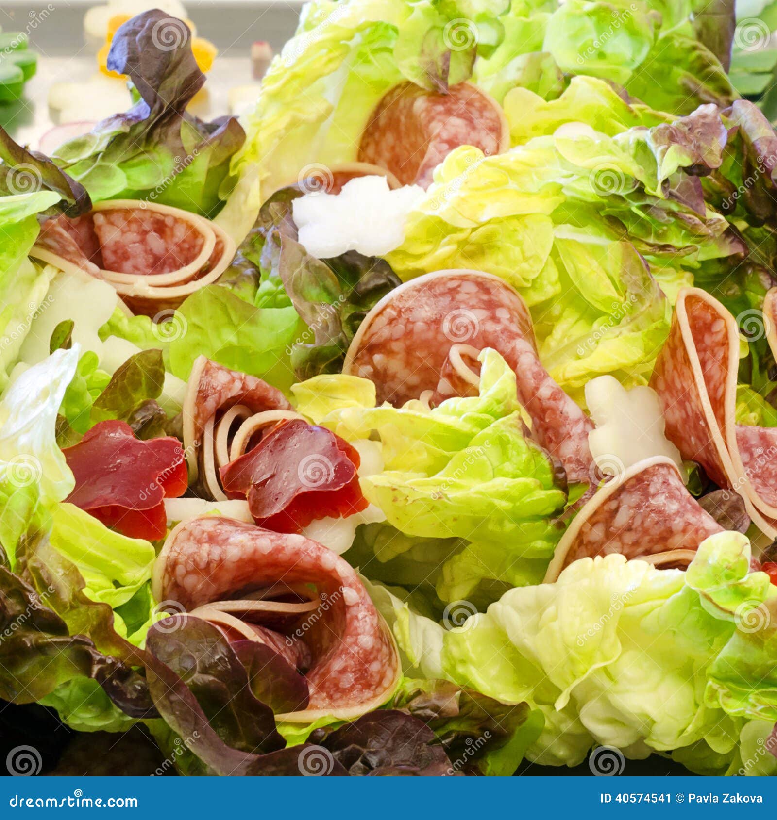 Salami and lettuce salad stock image. Image of gourmet 40574541
