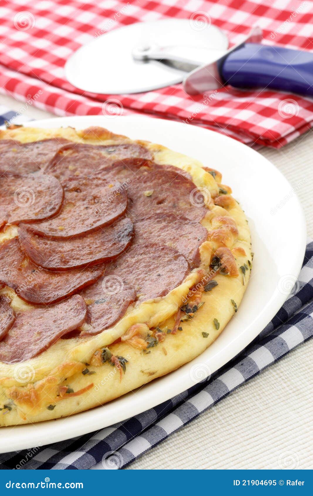 Salami and pepperoni pizza stock image. Image of cheese 21904695