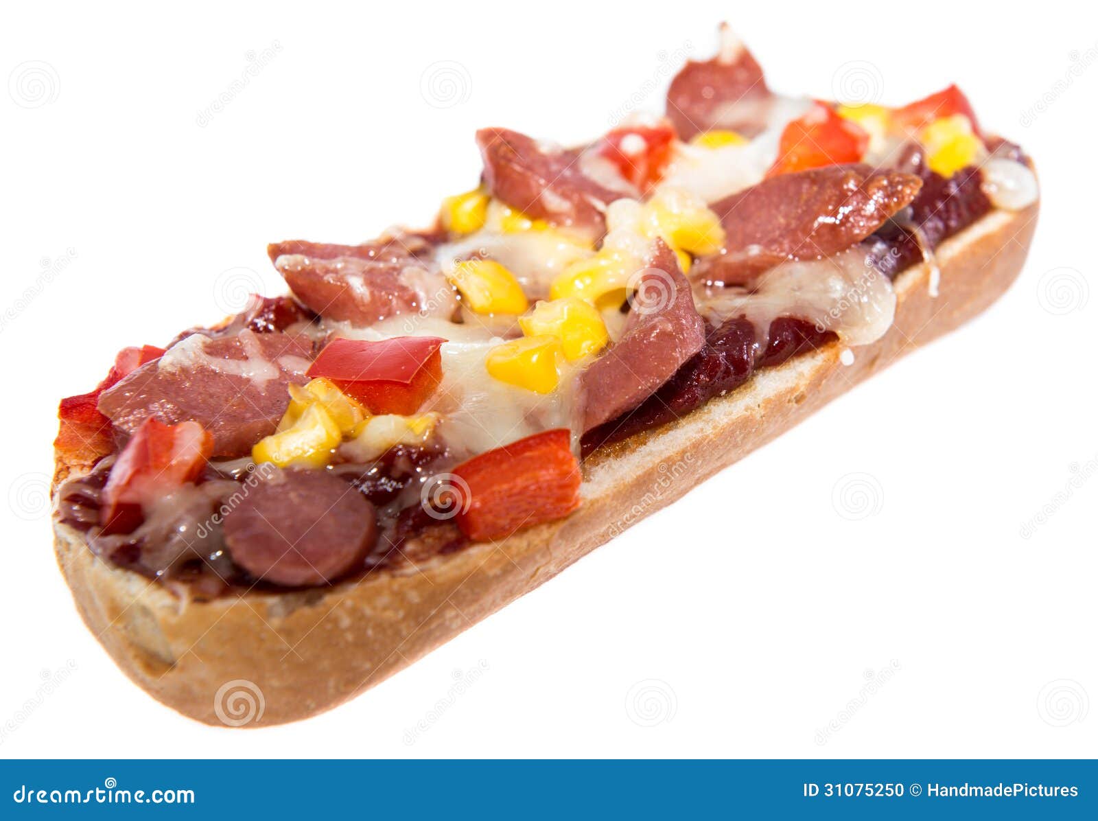 Salami Pizza Baguette on White Stock Photo Image of snack, baguette