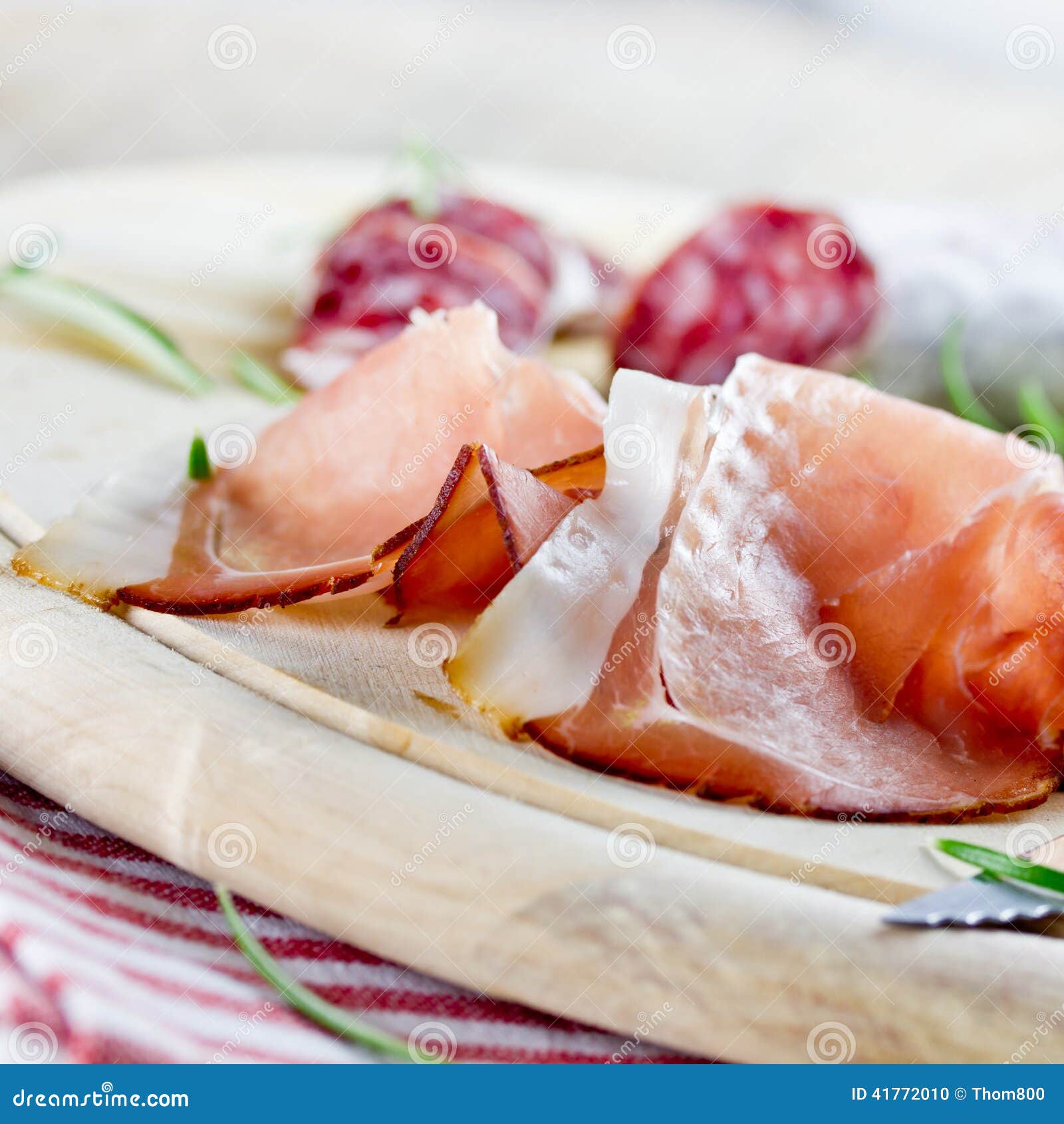 Salami and prosciutto stock photo. Image of isolated 41772010