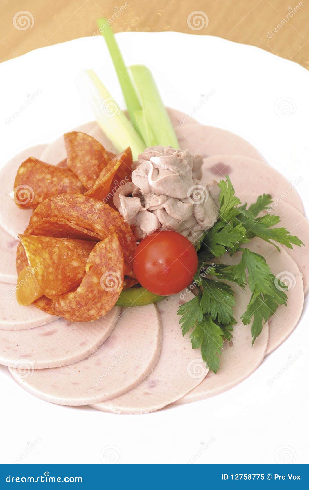 Salami with salad stock image. Image of plate, cooking 12758775