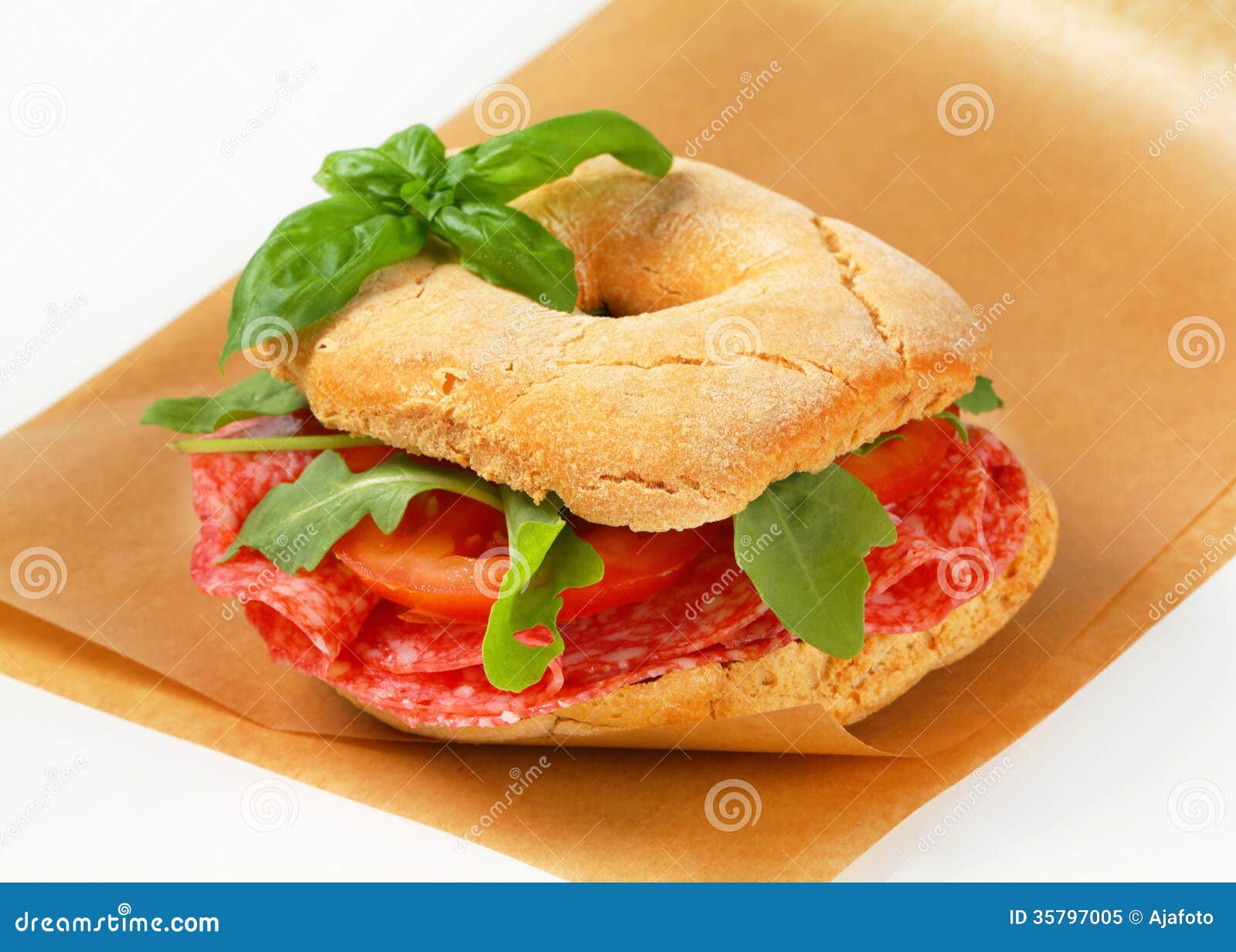 Salami sandwich stock image. Image of arugula, rusk, roll 35797005