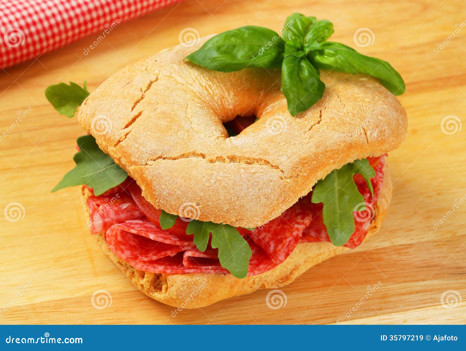 Salami sandwich stock image. Image of food, crusaders 35797219