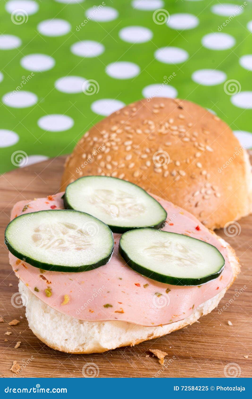 Salami Sandwich with Sliced Cucumber Stock Image Image of food, large