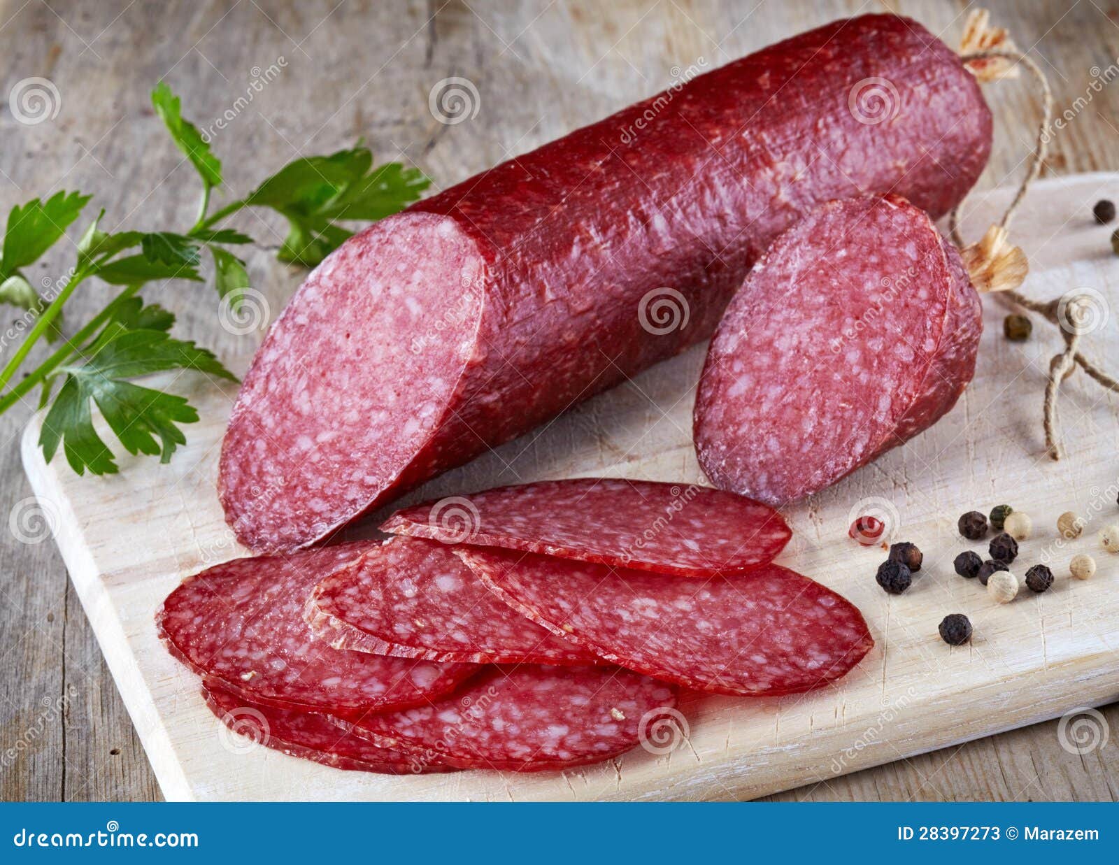 Salami sausage stock image. Image of board, table, breakfast 28397273