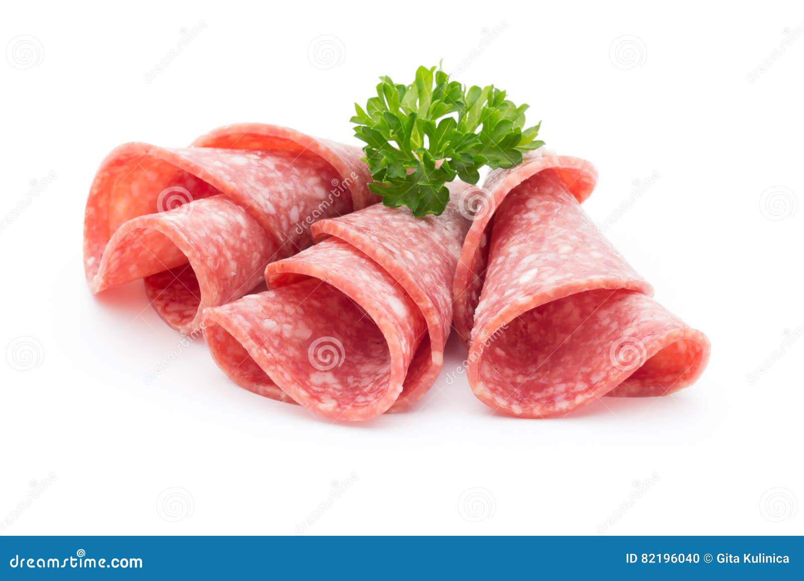 Salami Sausage Slices Isolated on White Background Stock Photo Image