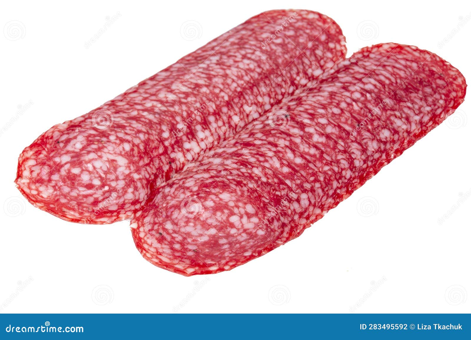 Salami Sausage, Top View, Isolated on White Background. High Resolution