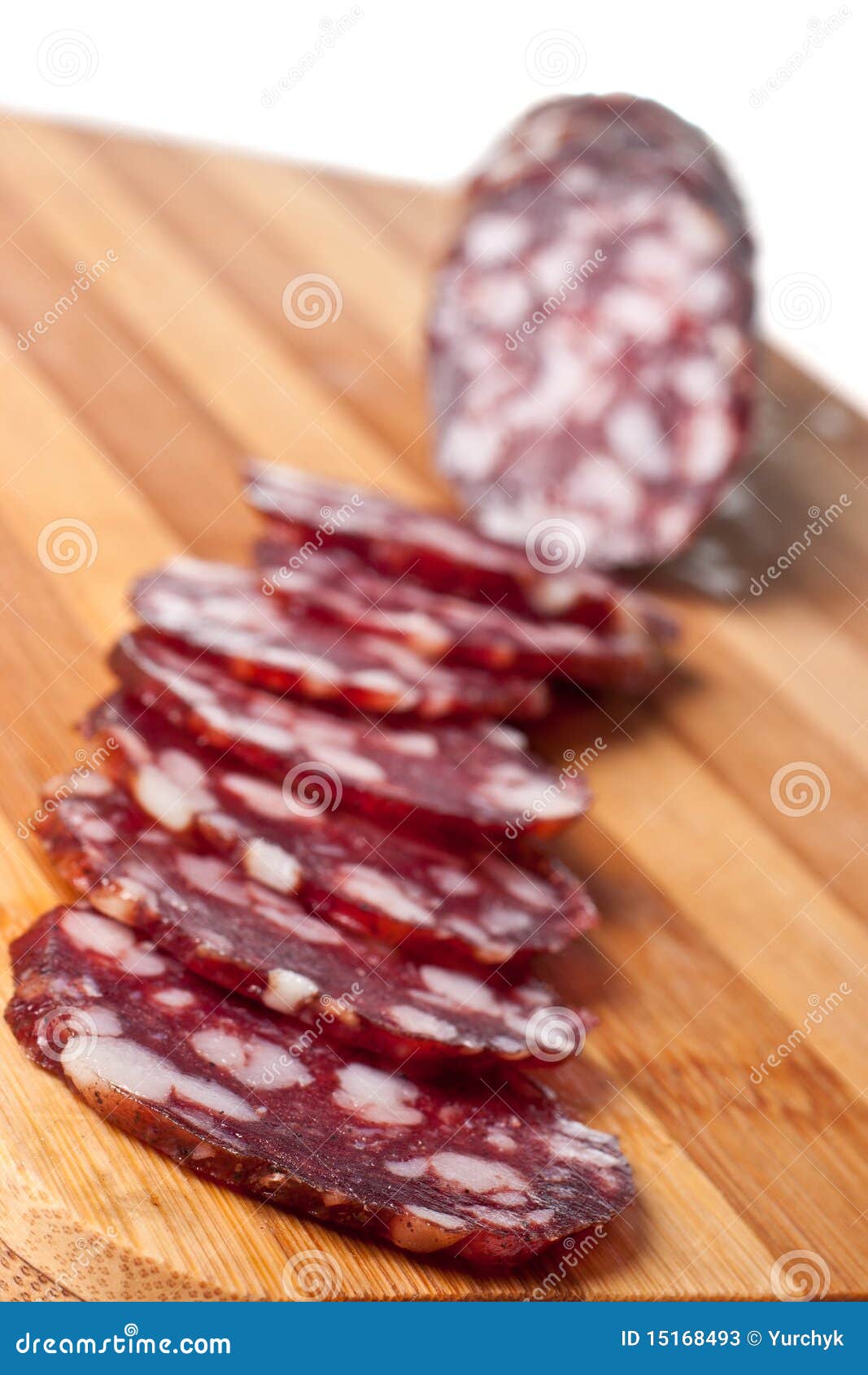 Salami Sliced on Chopping Board Stock Image Image of pork, italian