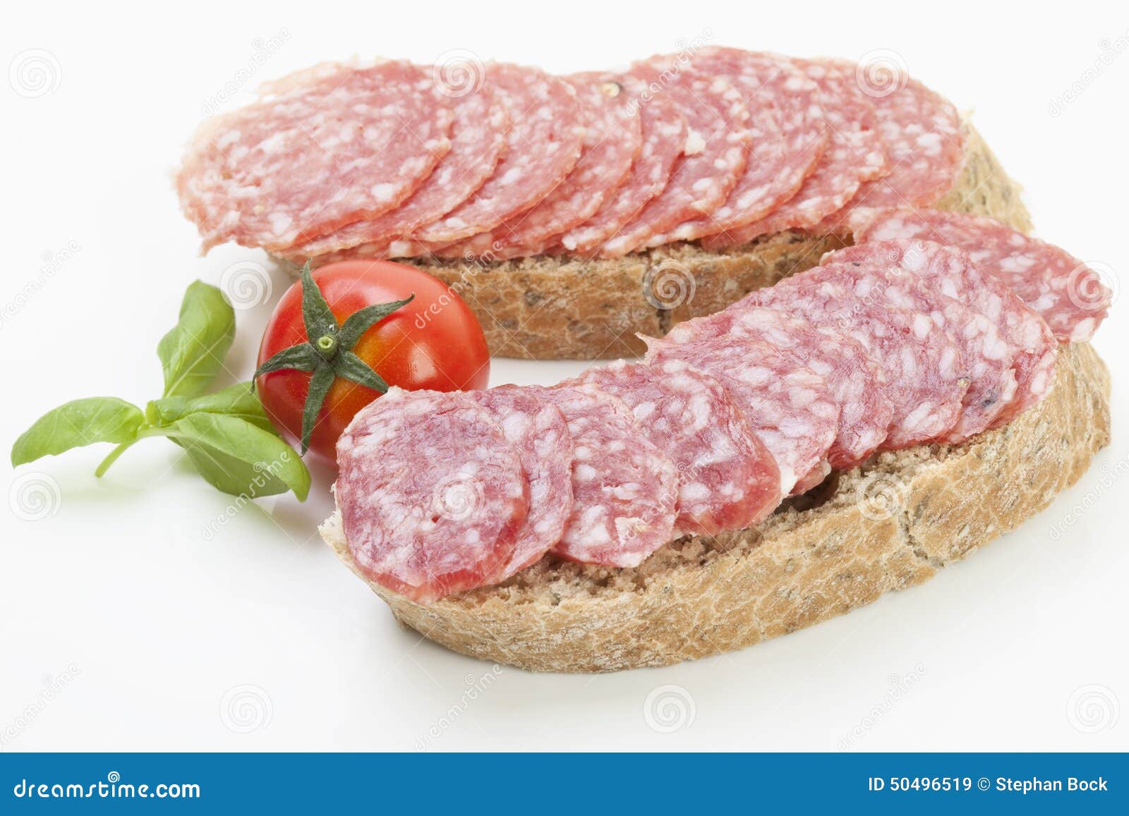 Salami Slices on Bread Slices Stock Image Image of spicy, dried 50496519