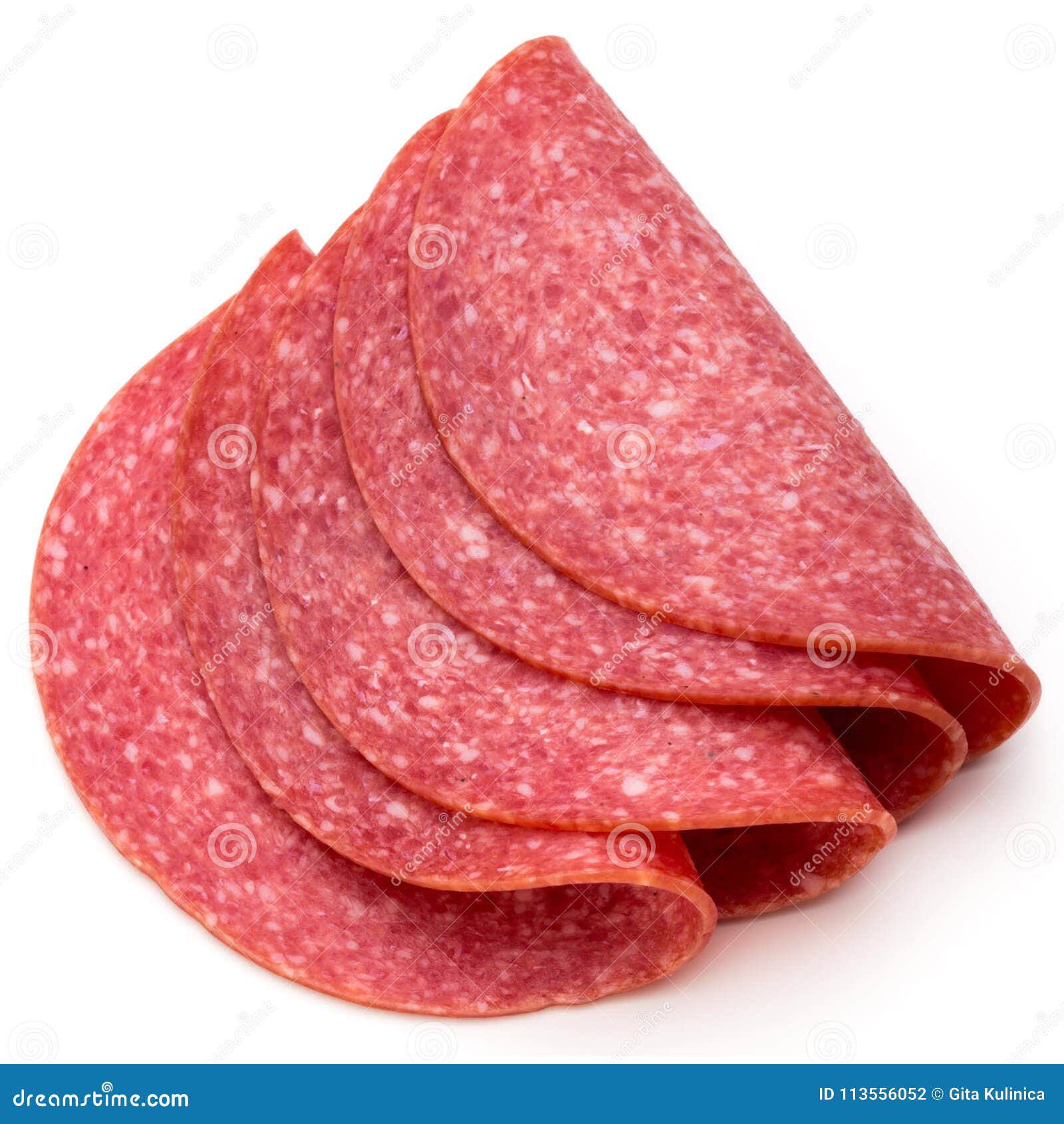 Salami Slices Isolated on the White Background. Stock Photo Image of