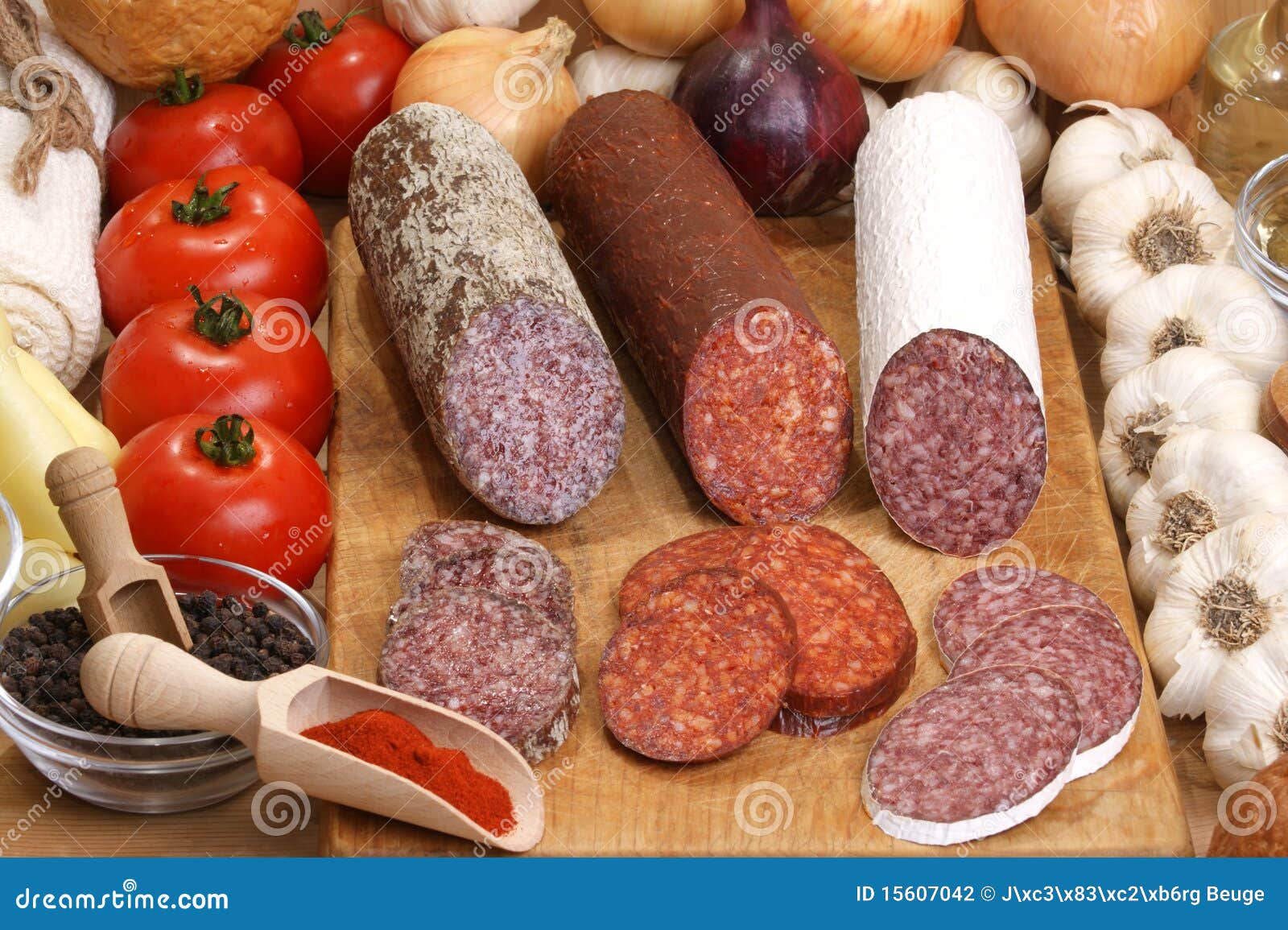 Salami and Slices Salami on a Timber Board Stock Photo Image of taste