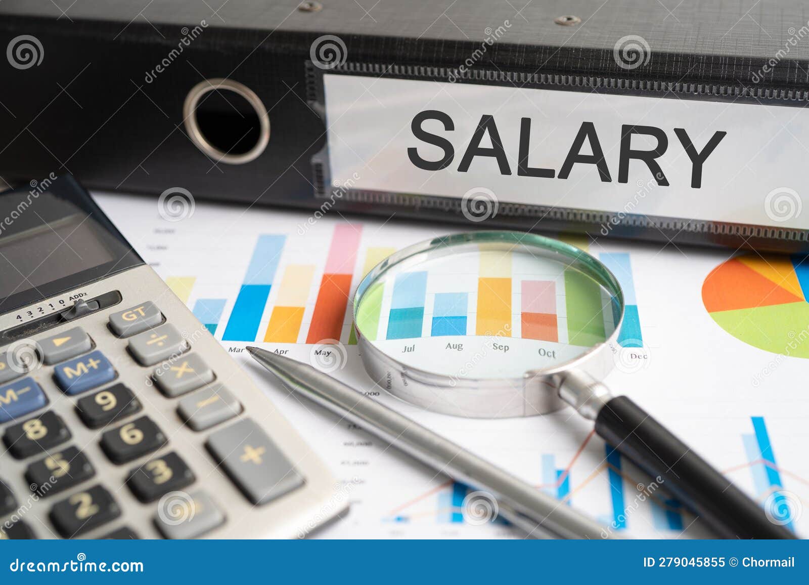 Salary, Binder Data Finance Report Business with Graph Analysis in Office Stock Image Image of