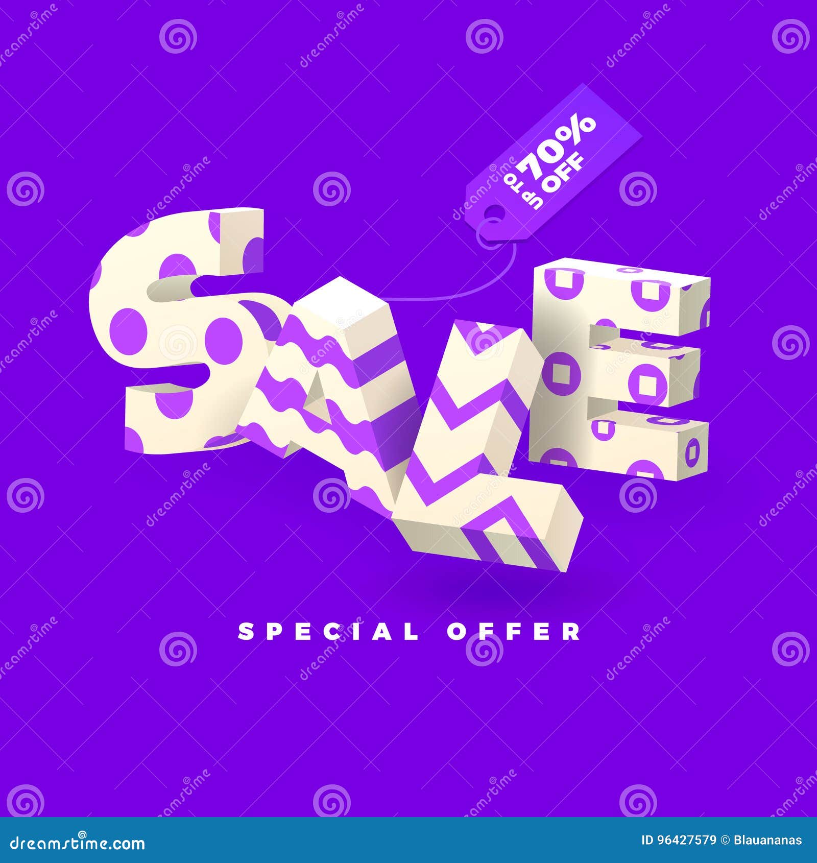 sale banner in purple color, 3d invert letters with pattern