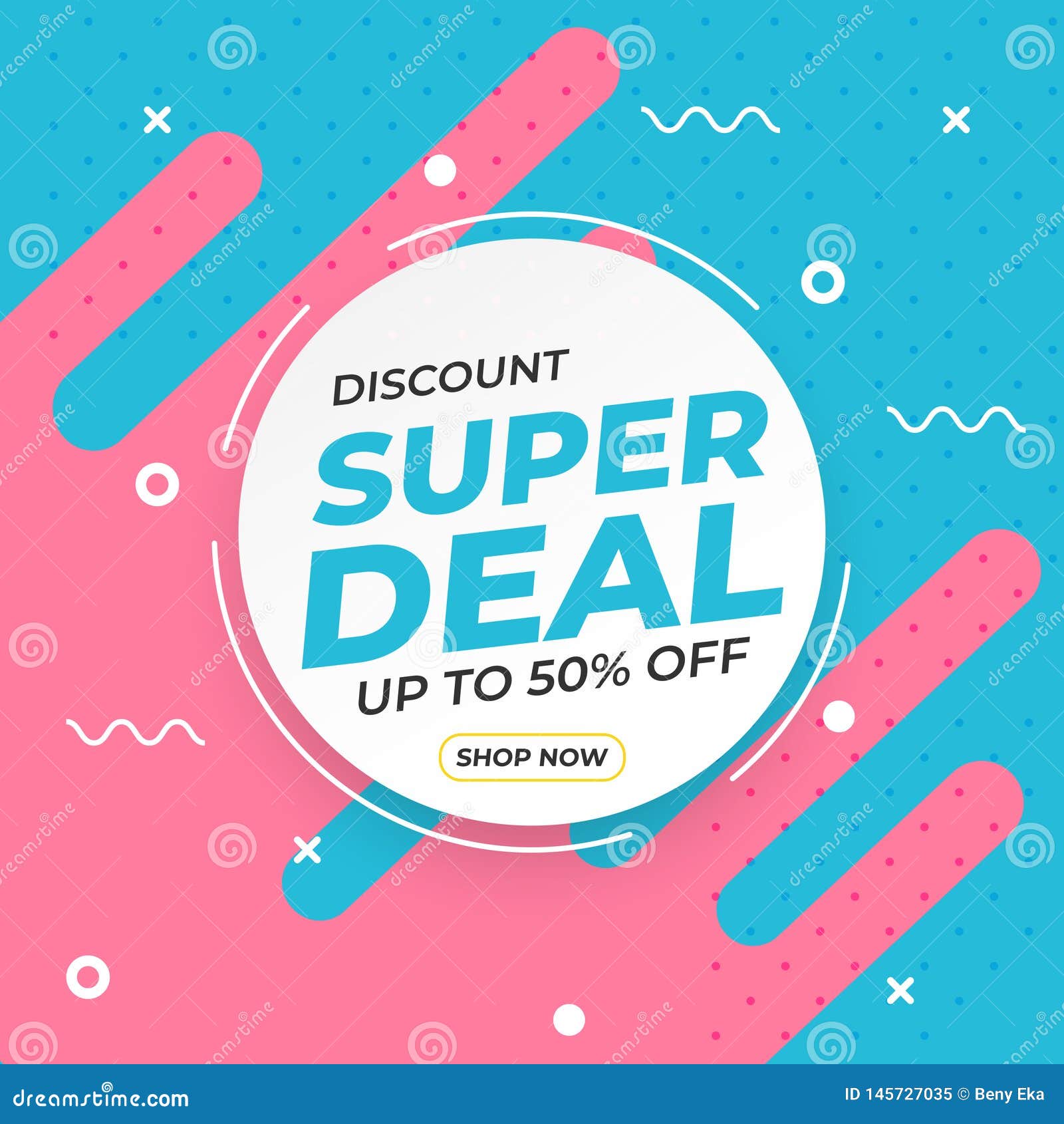 sale banner template with super deal up to 50 percent off preset text on circle  and liquid pink blue background