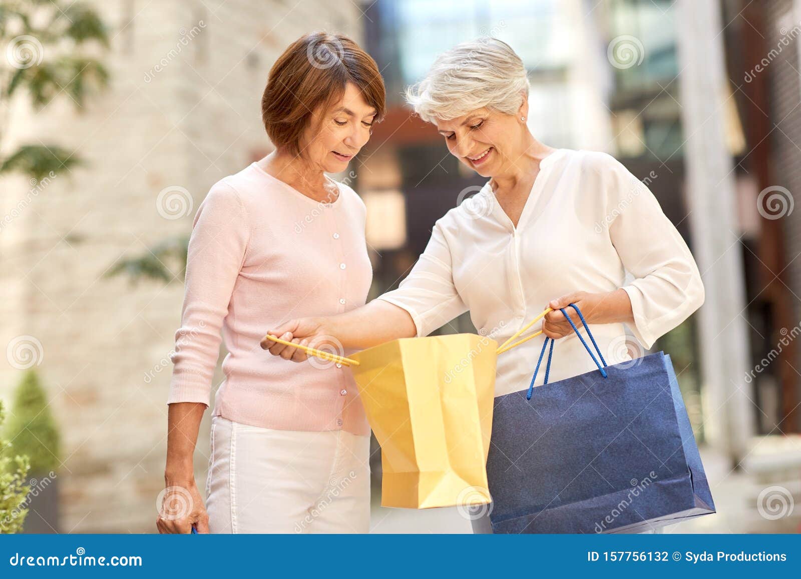 Senior Women with Shopping Bags in City Stock Photo - Image of retired ...