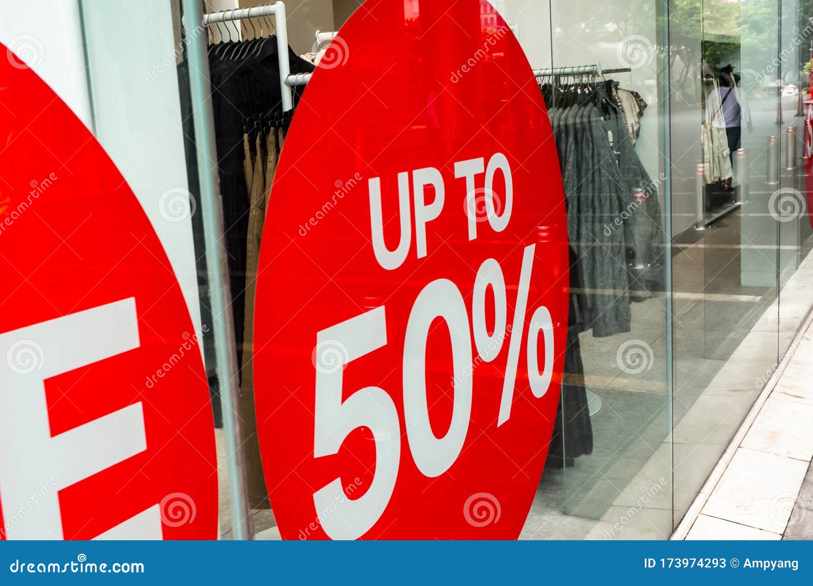 Red Sale Sign Sticker on Fashion Store Windows Stock Image Image of outside, mall 173974293