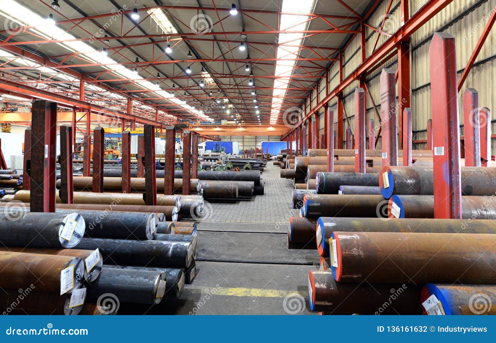 Sale and Storage of Industrial Goods and Steel in a Factory Hall Stock ...