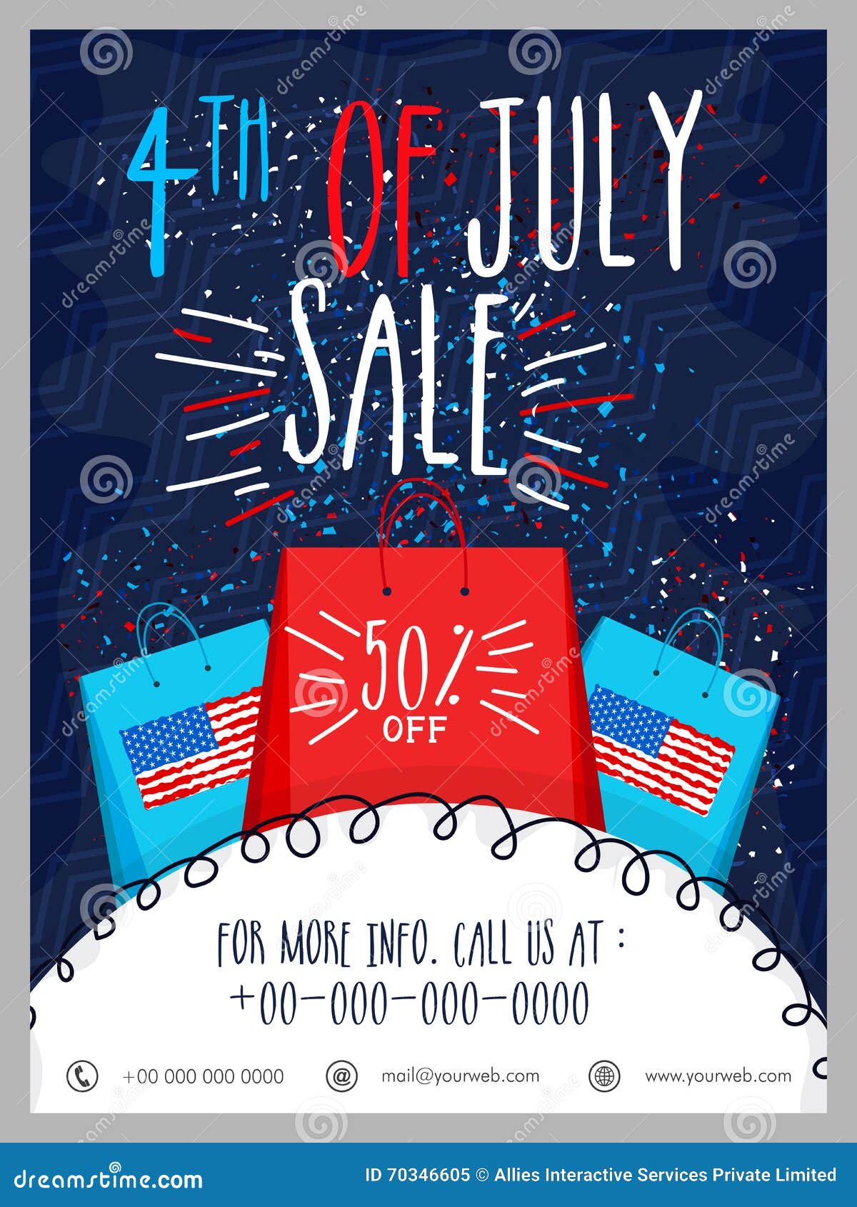 Sale Template, Banner or Flyer for 4th of July. Stock Illustration Sale Template, Banner or Flyer for 4th of July. Stock Illustration