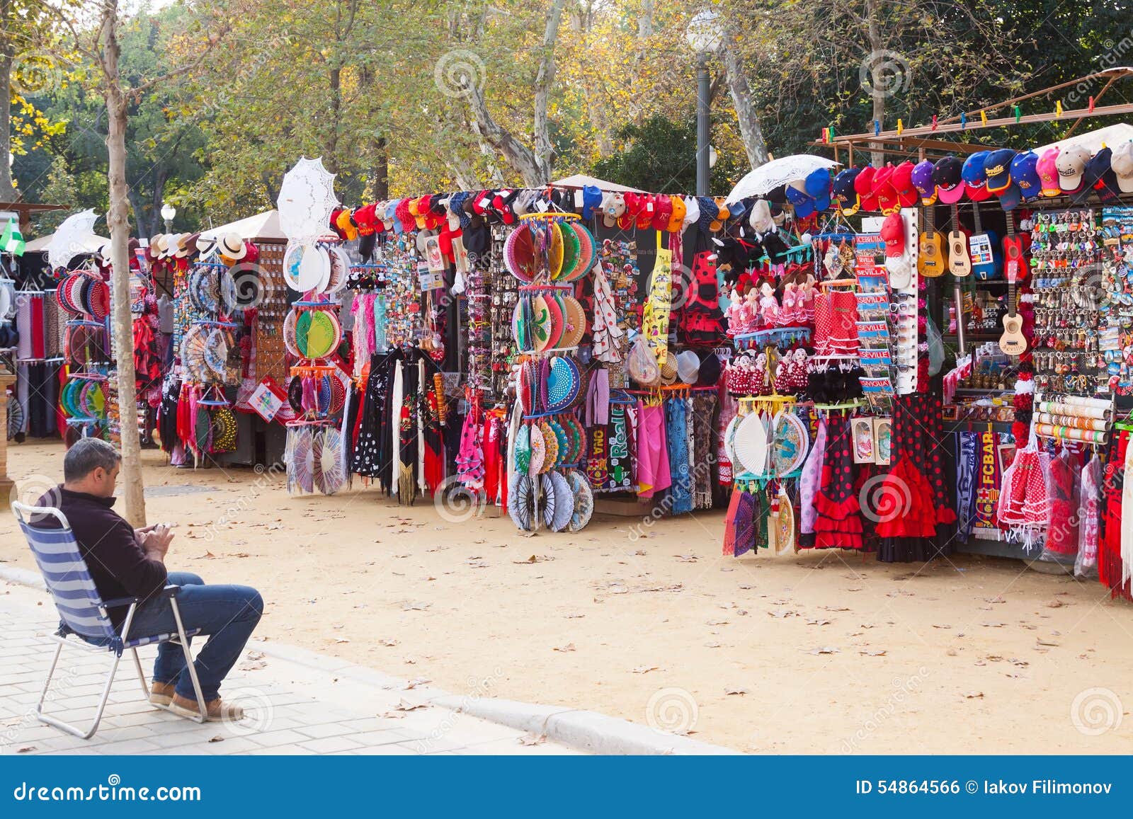 SEVILLE, SPAIN - NOVEMBER 19, 2014: Sale Of Souvenirs In Seville Near Plaza  De Espana. Seville, Andalusia Stock Photo, Picture and Royalty Free Image.  Image 35780662.