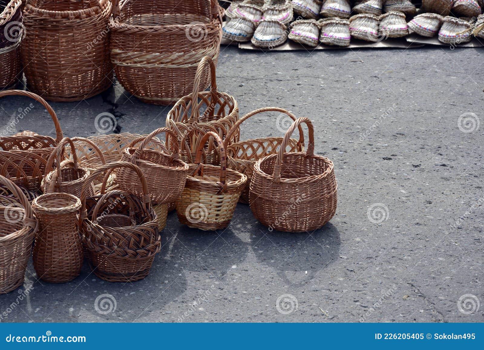 Sale of Willow Baskets. Wicker Baskets of Various Shapes and Sizes